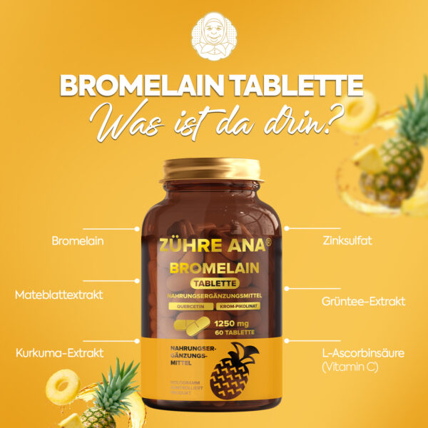Zühre Ana Bromelain-Kapseln – 1250 mg, 60 Kapseln natürlicher Ananasextrakt – Bild 2