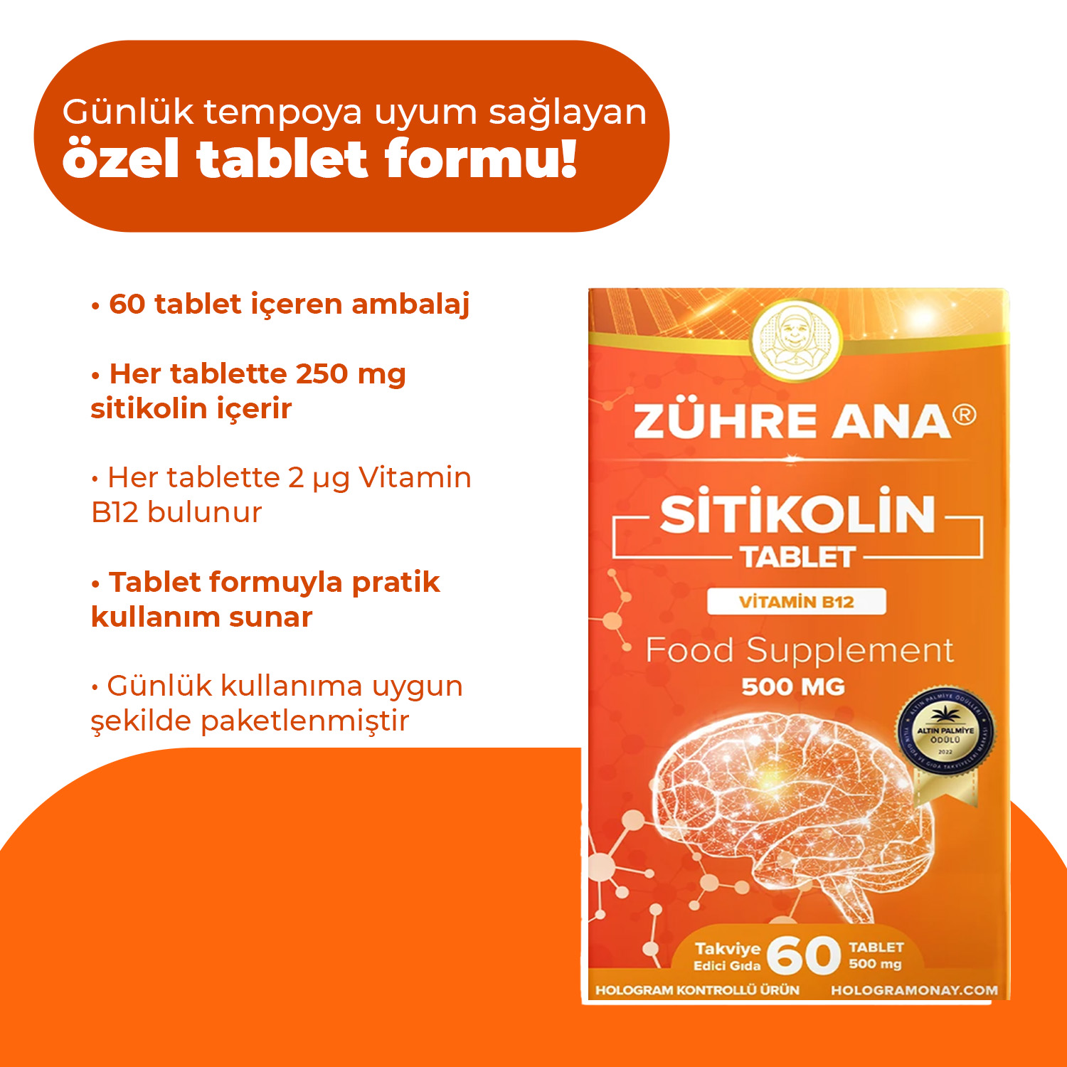 Zühre Ana Citicolin-500 mg 60 Tabletten enthalten Vitamin B12 – Bild 5