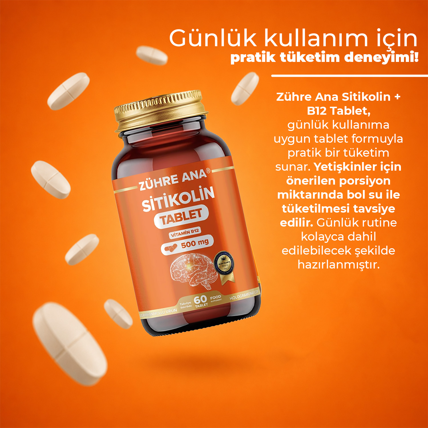 Zühre Ana Citicolin-500 mg 60 Tabletten enthalten Vitamin B12 – Bild 6