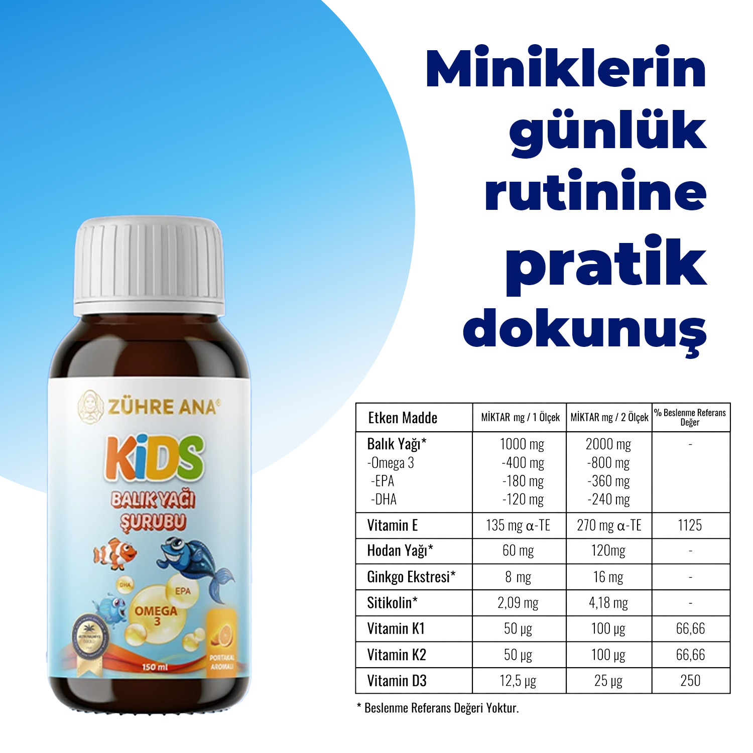 Zühre Ana Kids Omega-3 Fischöl-Sirup mit Orangengeschmack – 150 ml – Bild 2