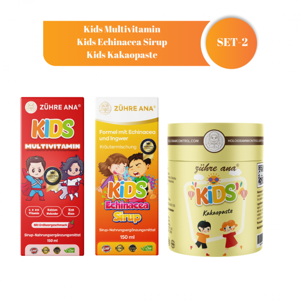 Kinderset (Echinacea Sirup, Kids Multivitamin Erdbeersirup,Kinder Kakao Paste, )