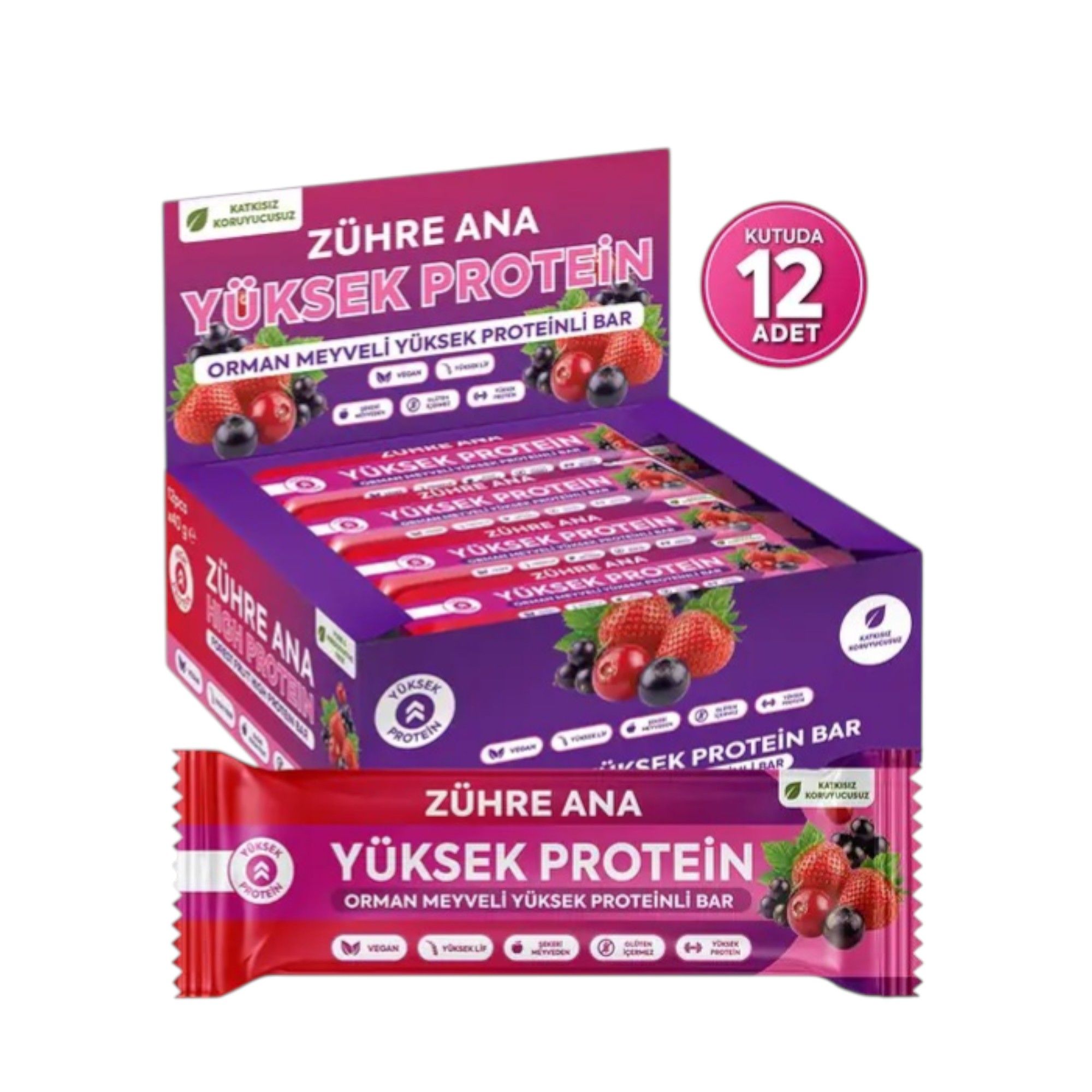 ZÜHRE ANA Waldfrucht-Riegel mit hohem Proteingehalt, 12 Stück