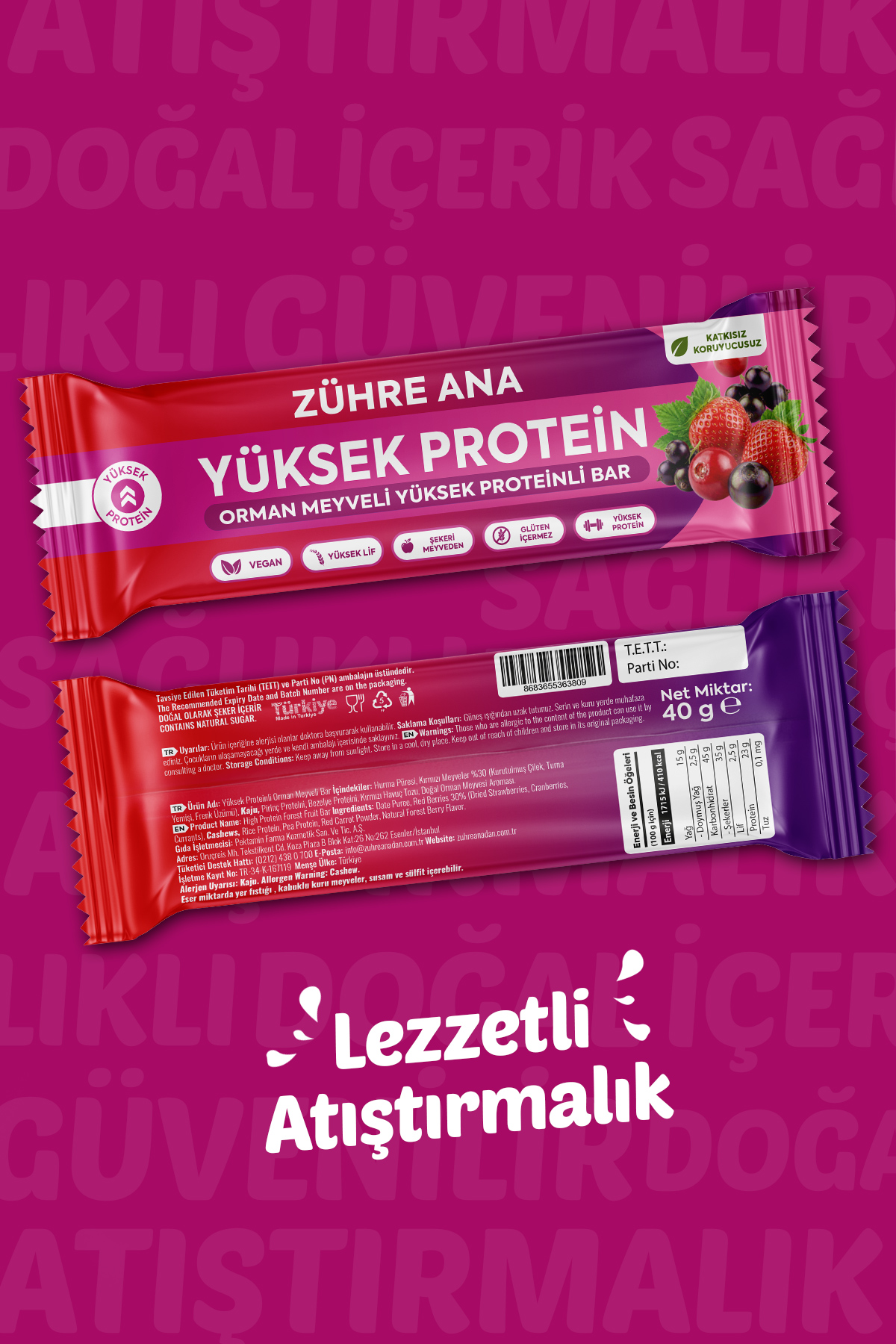 ZÜHRE ANA Waldfrucht-Riegel mit hohem Proteingehalt, 12 Stück – Bild 2