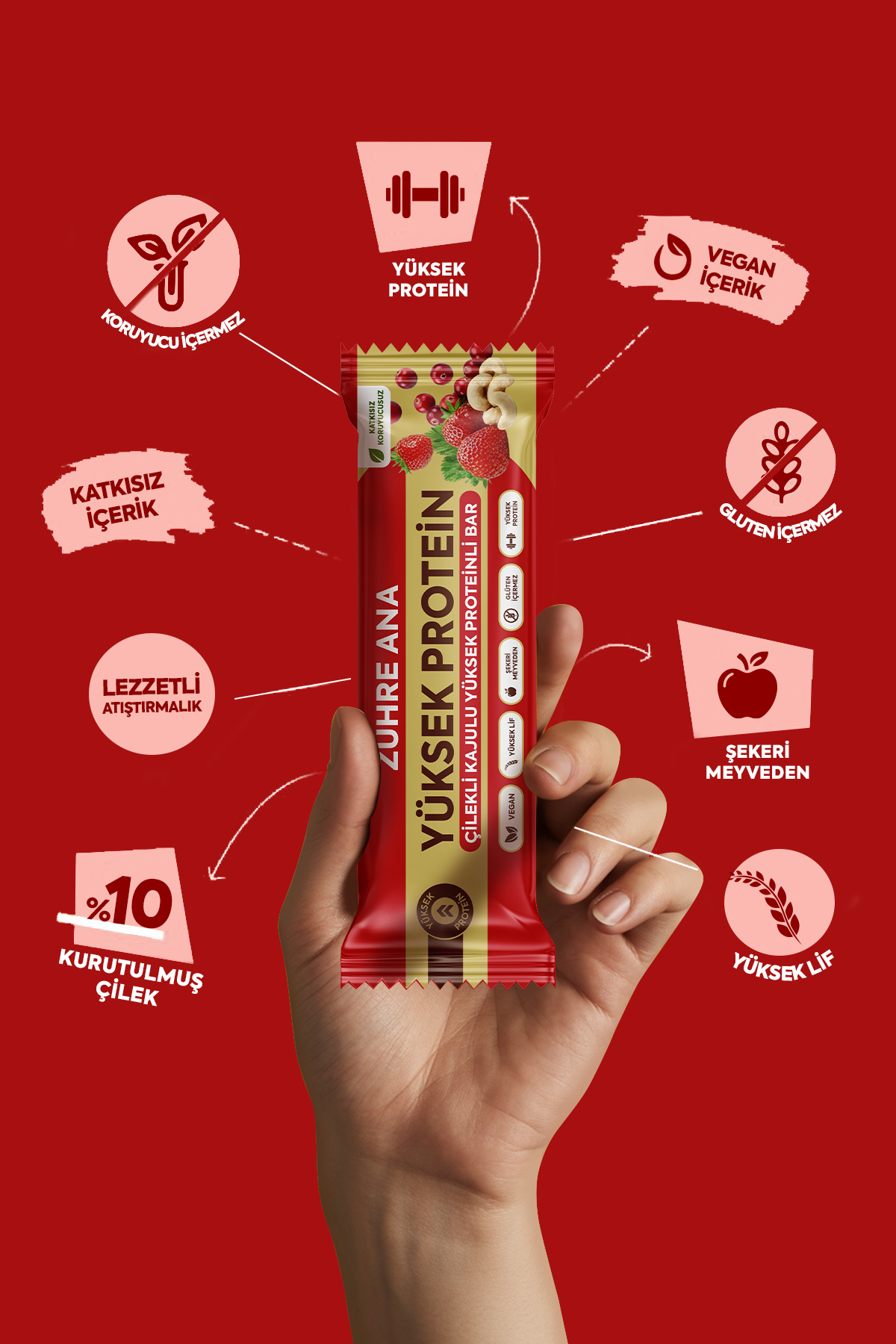 ZÜHRE ANA Erdbeer-Cashew-Riegel mit hohem Proteingehalt, 12 Stück – Bild 5