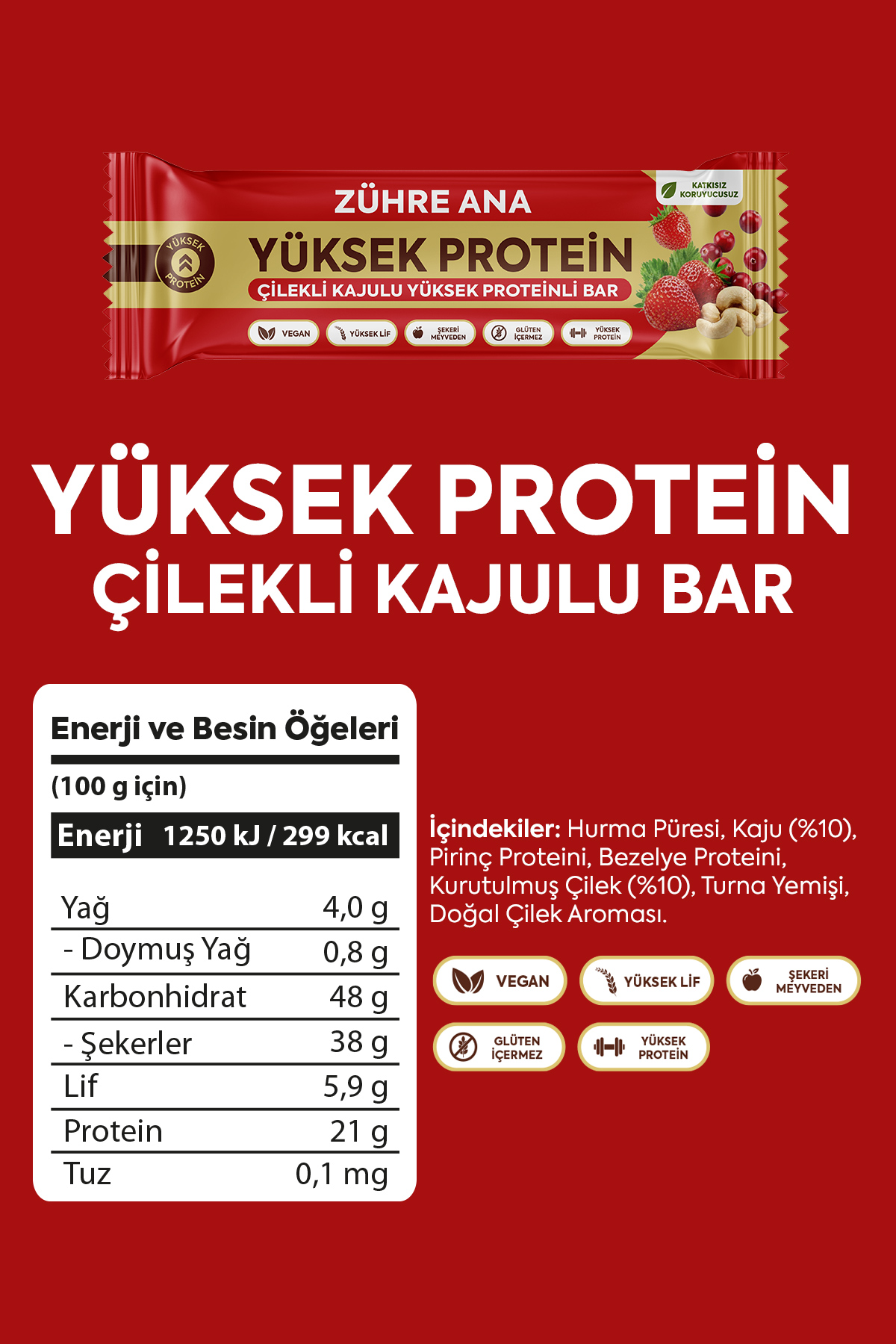 ZÜHRE ANA Erdbeer-Cashew-Riegel mit hohem Proteingehalt, 12 Stück – Bild 3