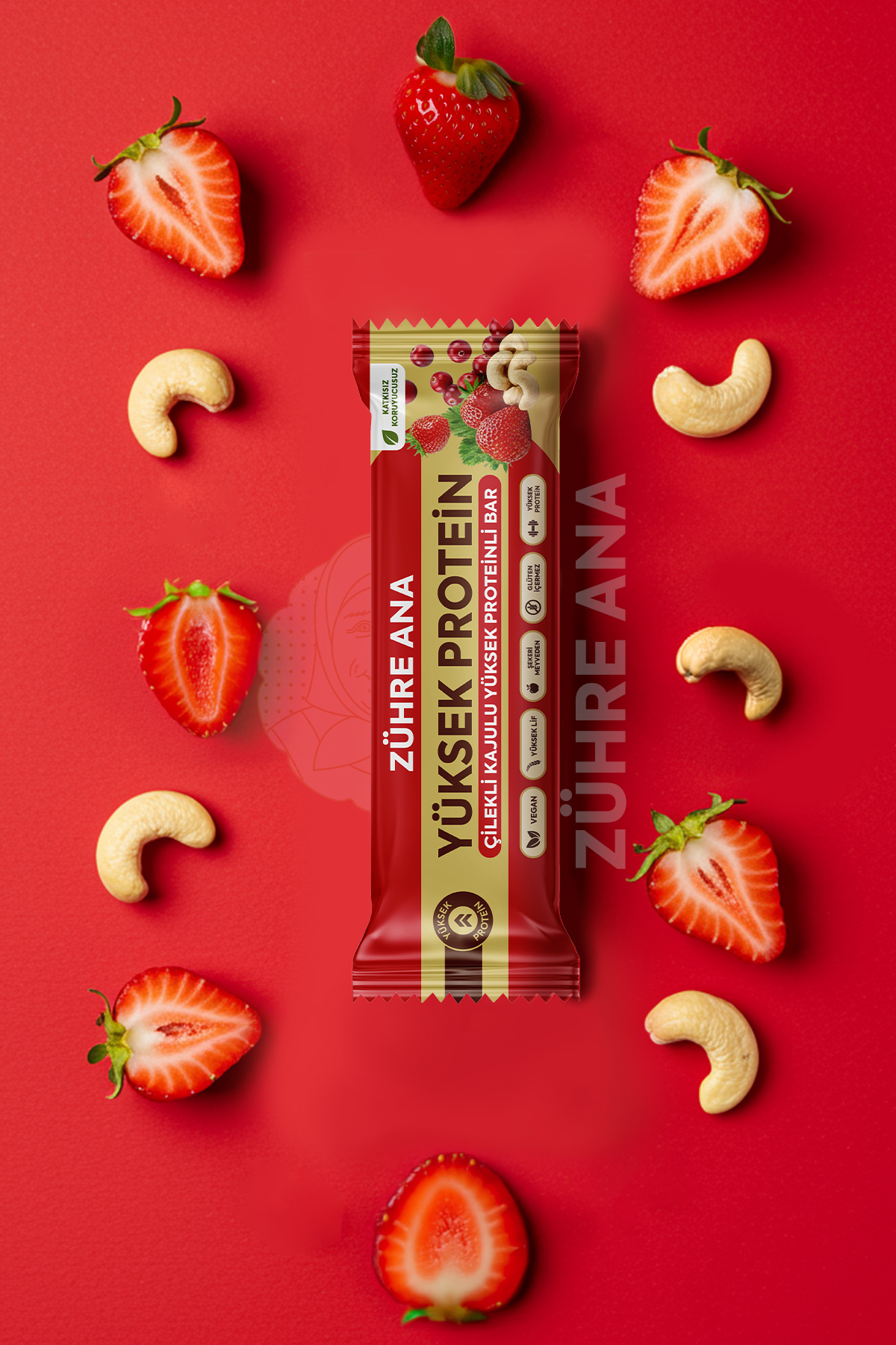 ZÜHRE ANA Erdbeer-Cashew-Riegel mit hohem Proteingehalt, 12 Stück – Bild 4