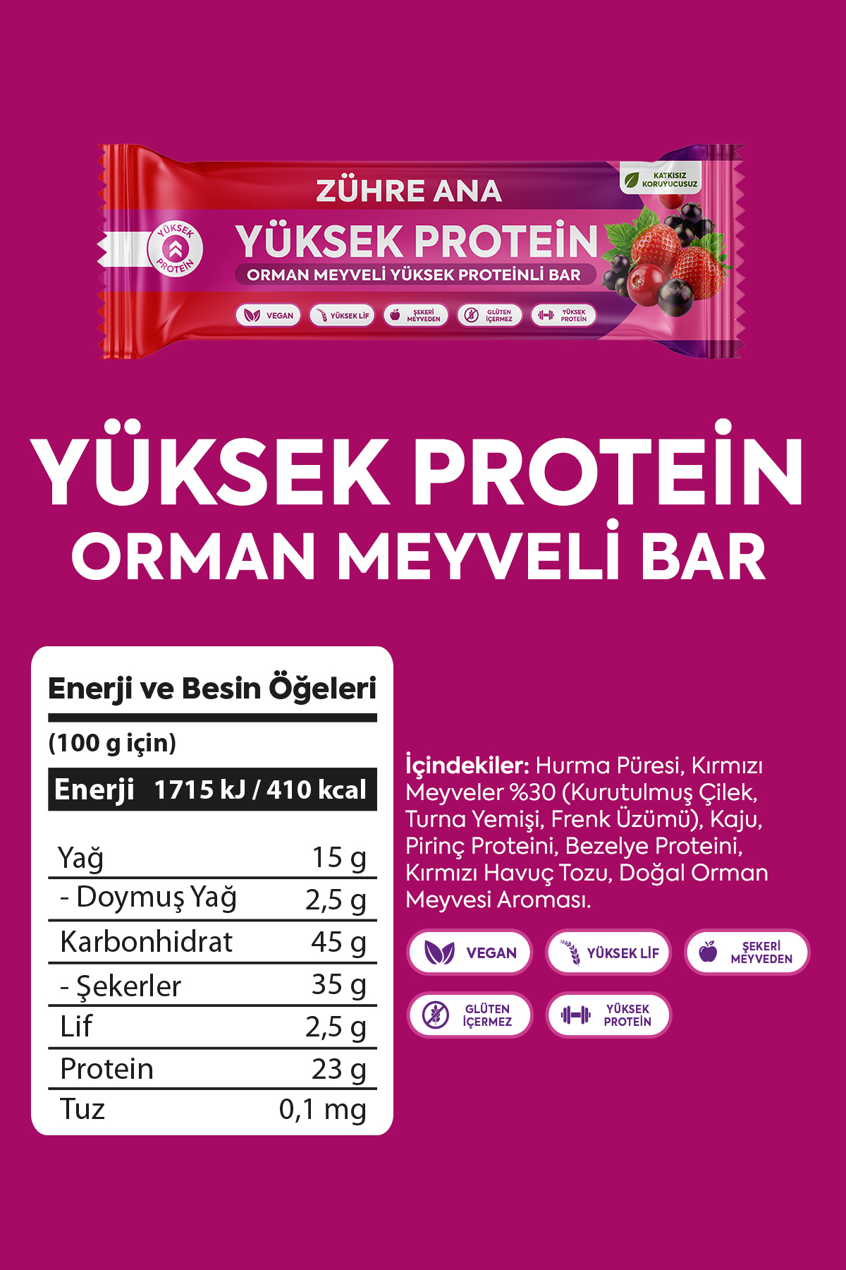 ZÜHRE ANA Waldfrucht-Riegel mit hohem Proteingehalt, 12 Stück – Bild 3