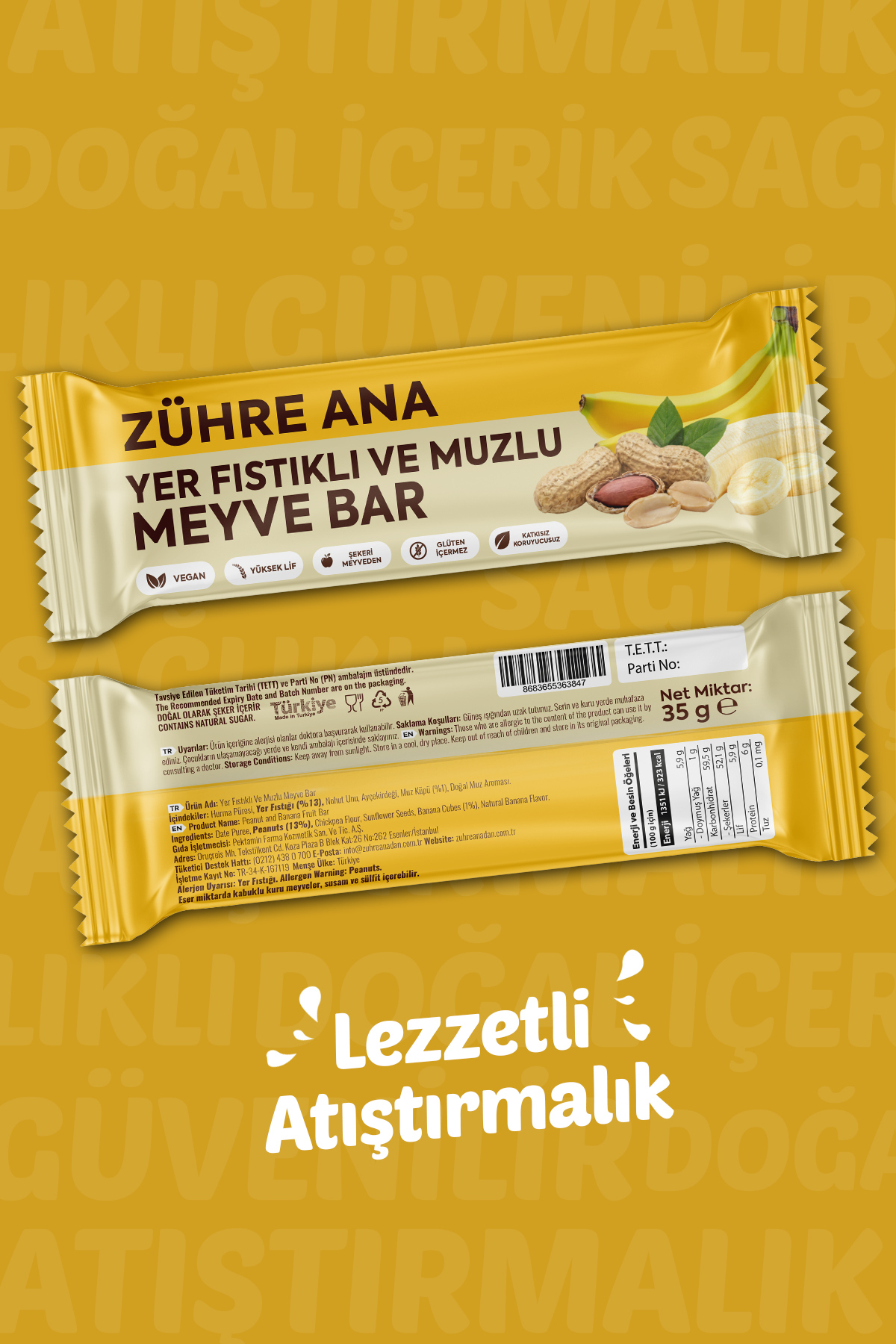 ZÜHRE ANA Erdnuss- und Bananen-Fruchtriegel, 12 Stück – Bild 2