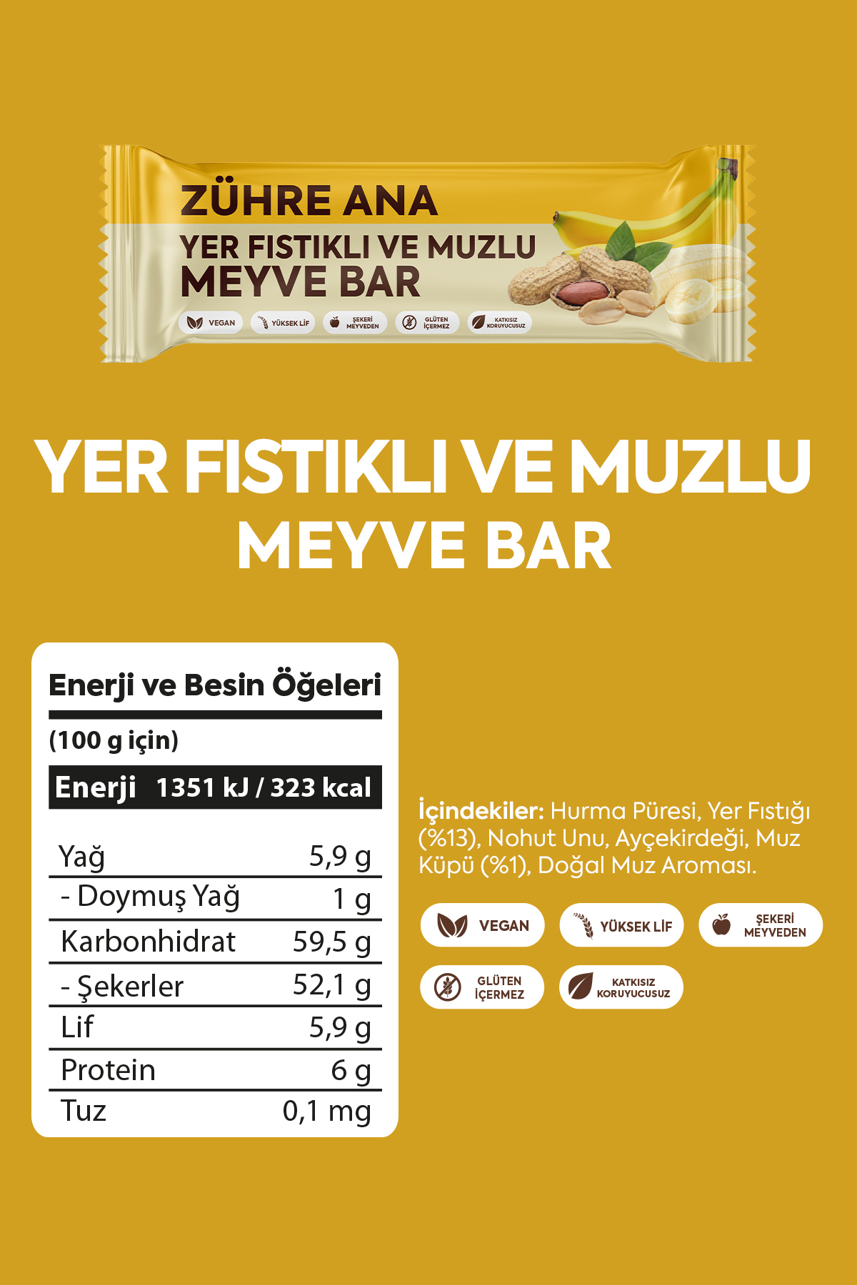 ZÜHRE ANA Erdnuss- und Bananen-Fruchtriegel, 12 Stück – Bild 4