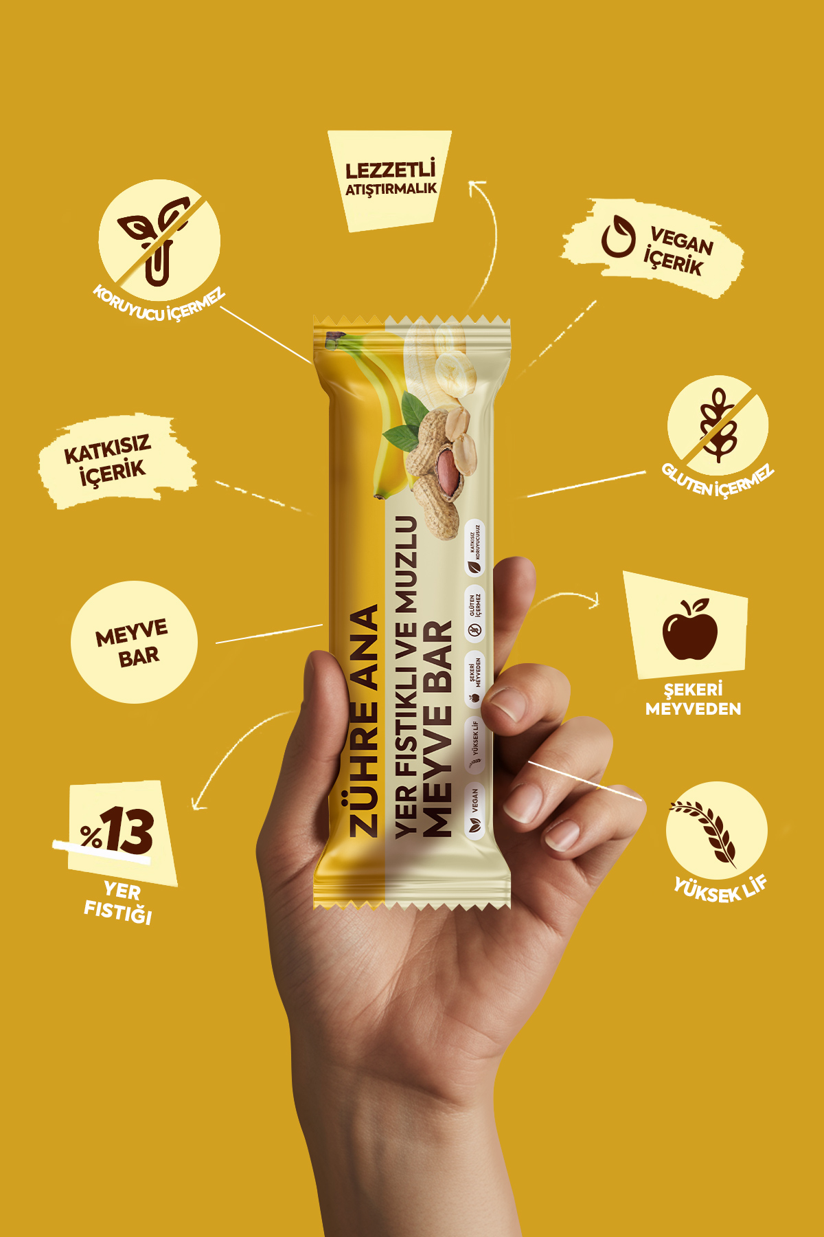 ZÜHRE ANA Erdnuss- und Bananen-Fruchtriegel, 12 Stück – Bild 5