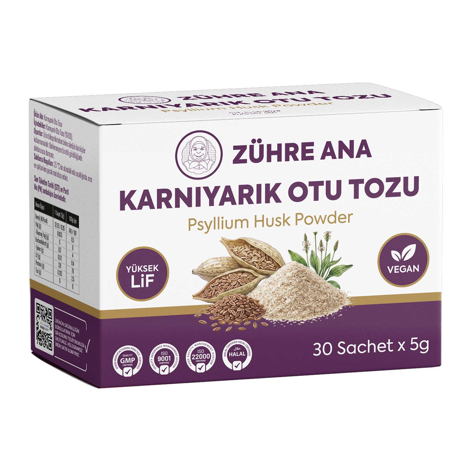 Zühre Ana Karnıyarık Otu Tozu 30 Saşe 150g – Yüksek Lifli Psyllium Husk