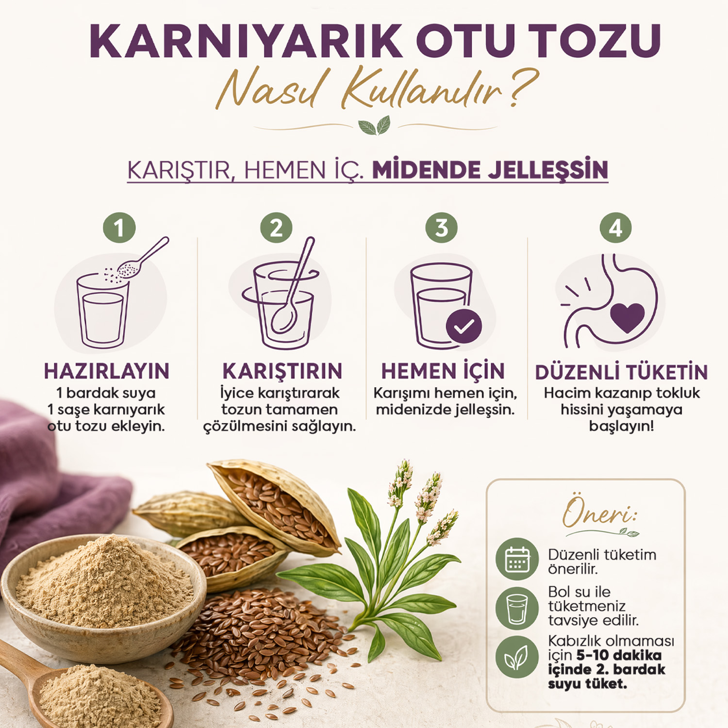 Zühre Ana Karnıyarık Otu Tozu 30 Saşe 150g – Yüksek Lifli Psyllium Husk – Bild 4