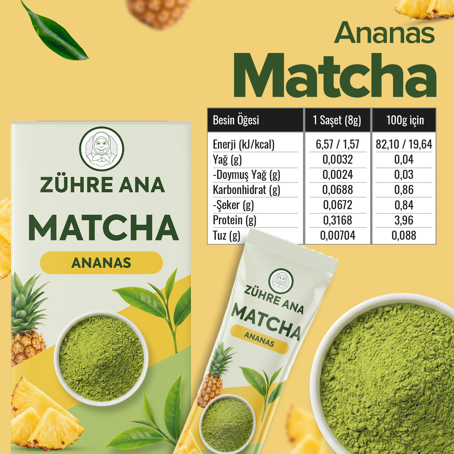 Zühre Ana Ananas Aromalı Matcha Çayı 20 Saşe 160g – Bild 2