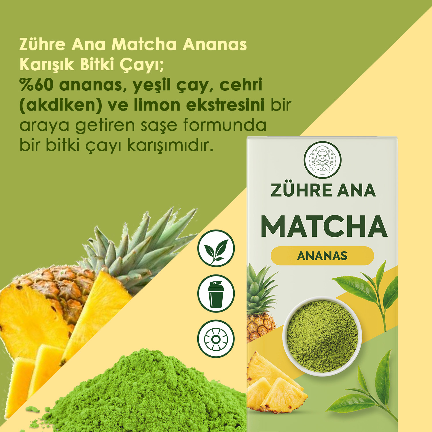 Zühre Ana Ananas Aromalı Matcha Çayı 20 Saşe 160g – Bild 3