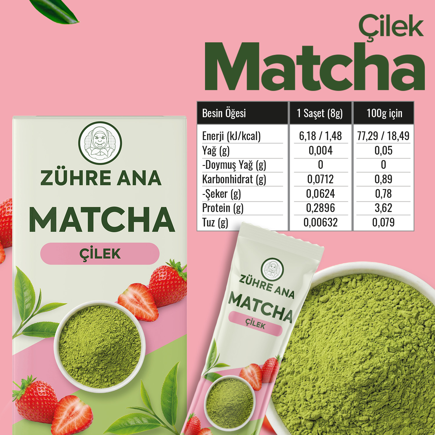 Zühre Ana Çilekli Matcha Çayı 20 Saşe 160g – Karışık Bitki Çayı – Bild 2
