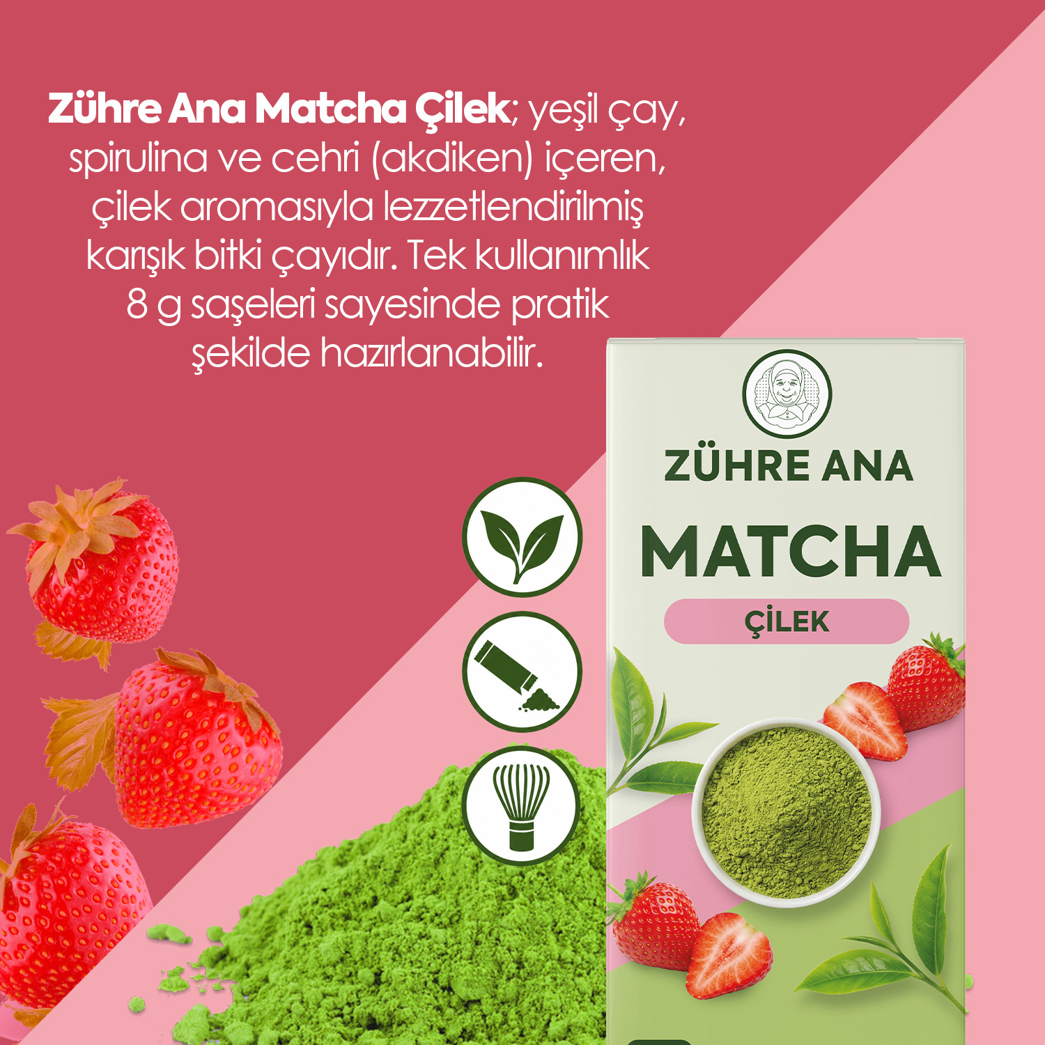 Zühre Ana Çilekli Matcha Çayı 20 Saşe 160g – Karışık Bitki Çayı – Bild 3