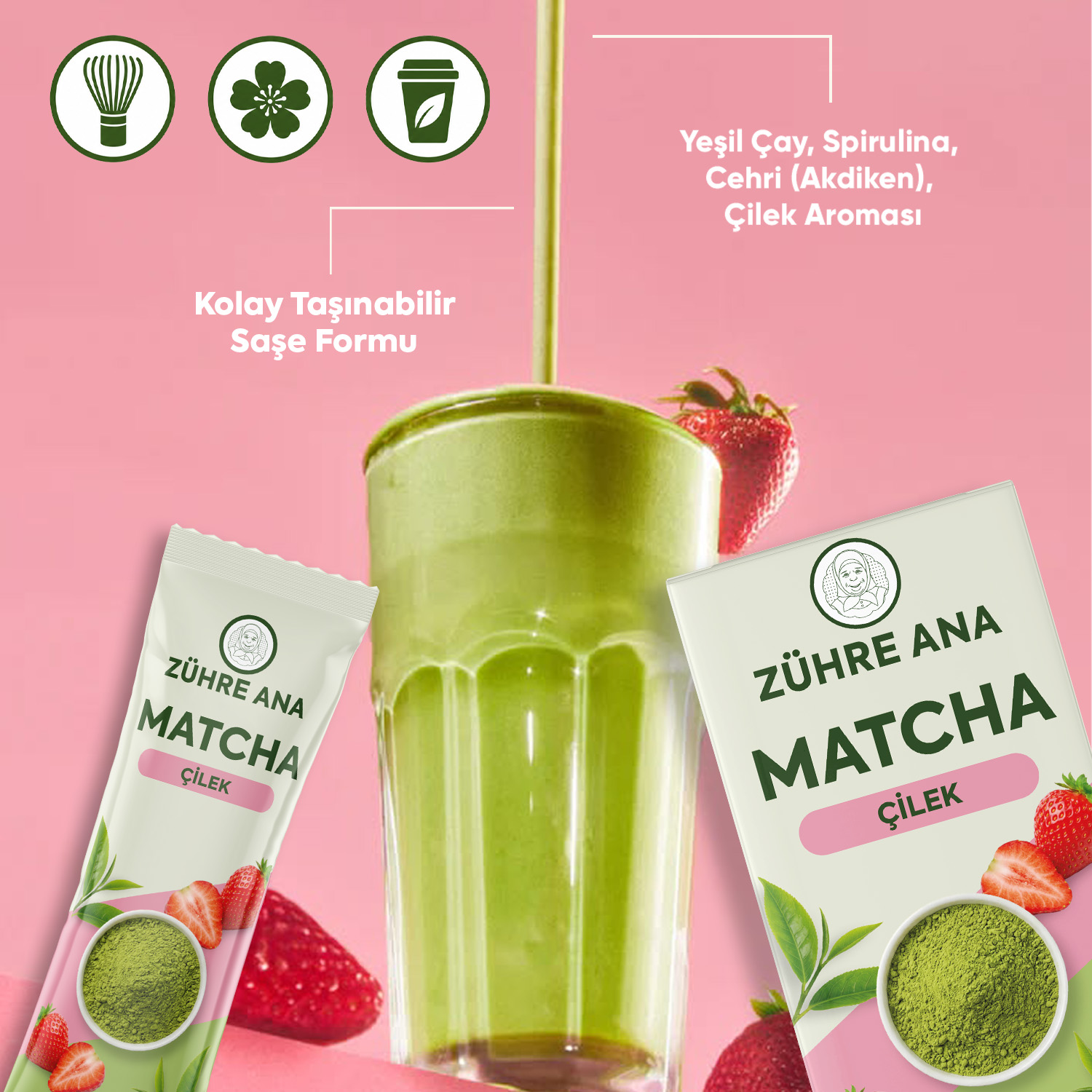 Zühre Ana Çilekli Matcha Çayı 20 Saşe 160g – Karışık Bitki Çayı – Bild 4