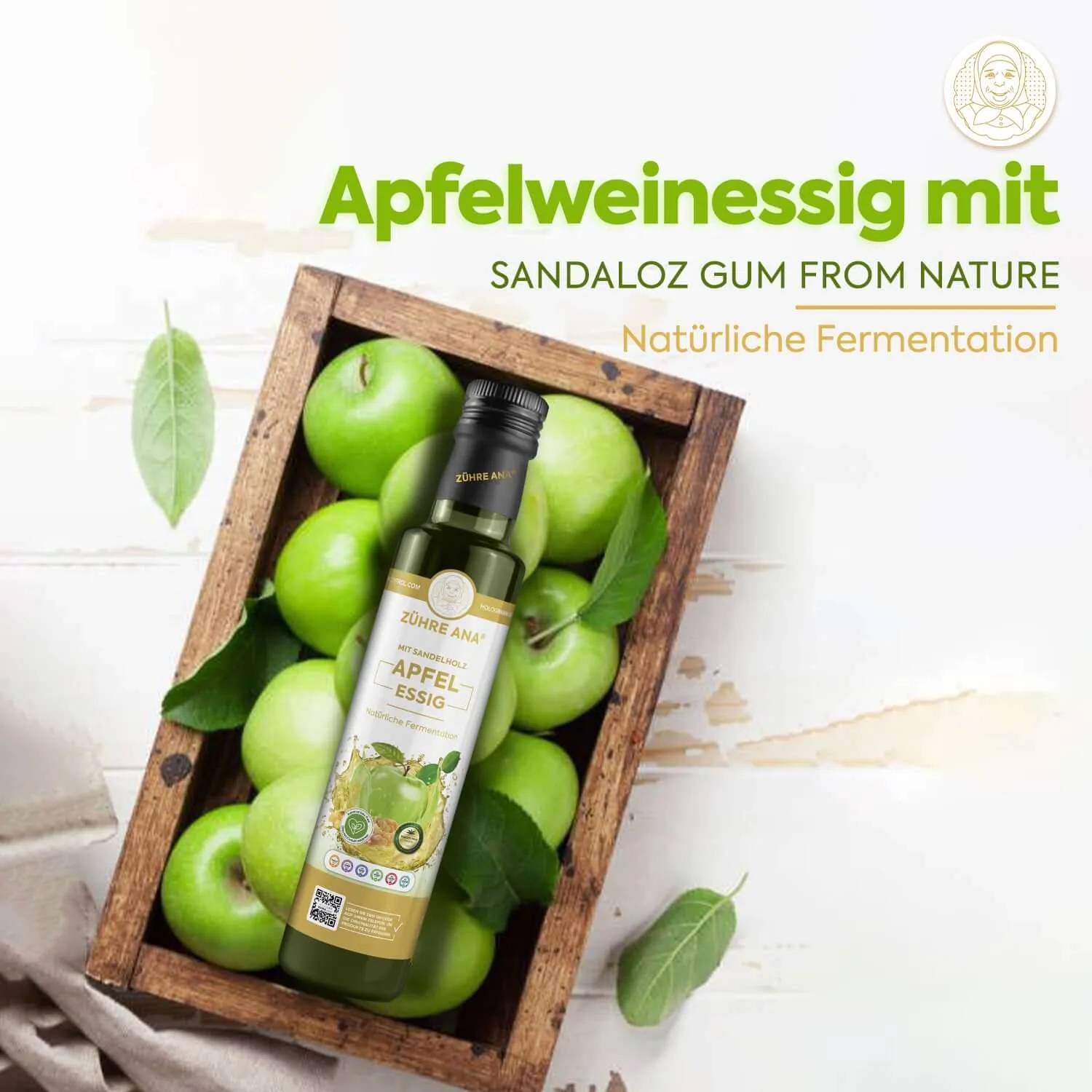 Zühre Ana Apfelessig mit Sandelholz 500 ml – mit Äpfeln
