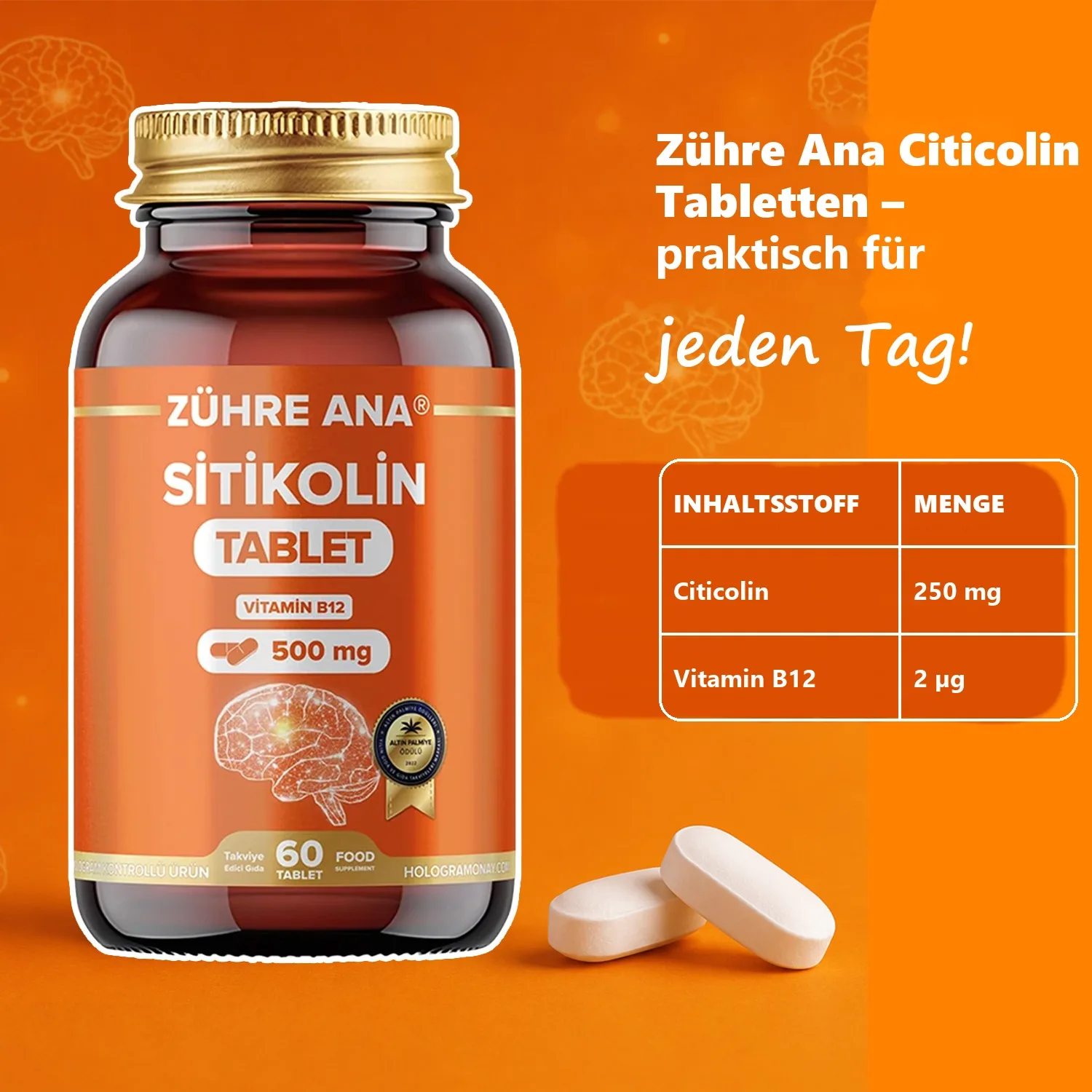 Zühre Ana Citicolin Tabletten 60 Tabletten – Inhaltsstoffe