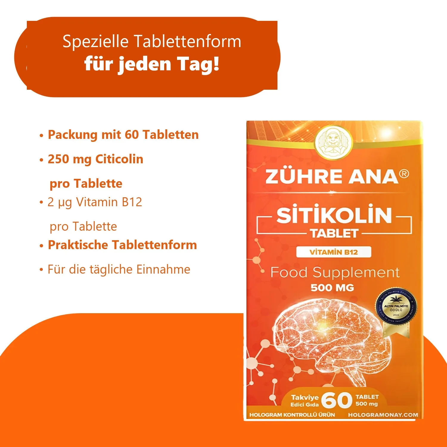 Zühre Ana Citicolin Tabletten 60 Tabletten – Packung