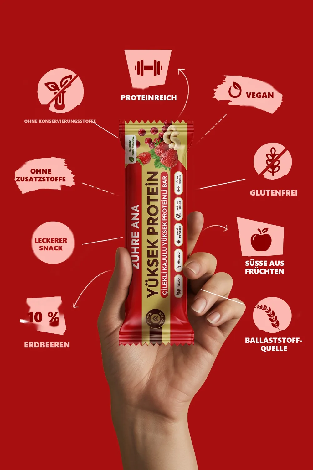 Zühre Ana Erdbeer-Cashew-Proteinriegel 480 g – Highlights