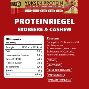 Zühre Ana Erdbeer-Cashew-Proteinriegel 480 g – Nährwerte