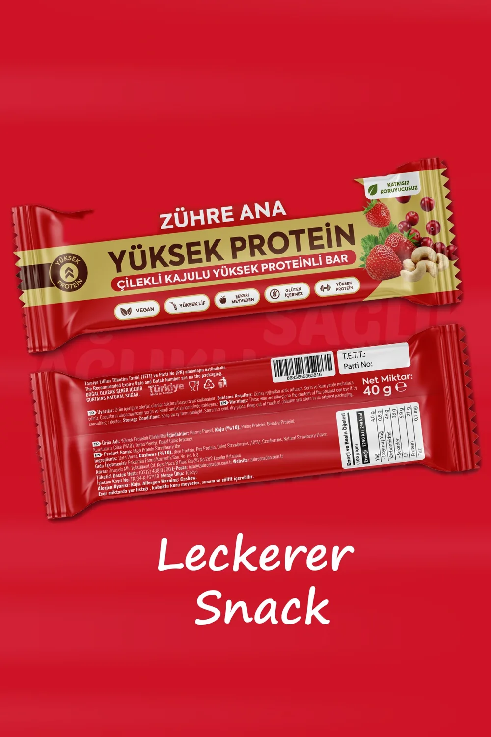 Zühre Ana Erdbeer-Cashew-Proteinriegel 480 g – Snack