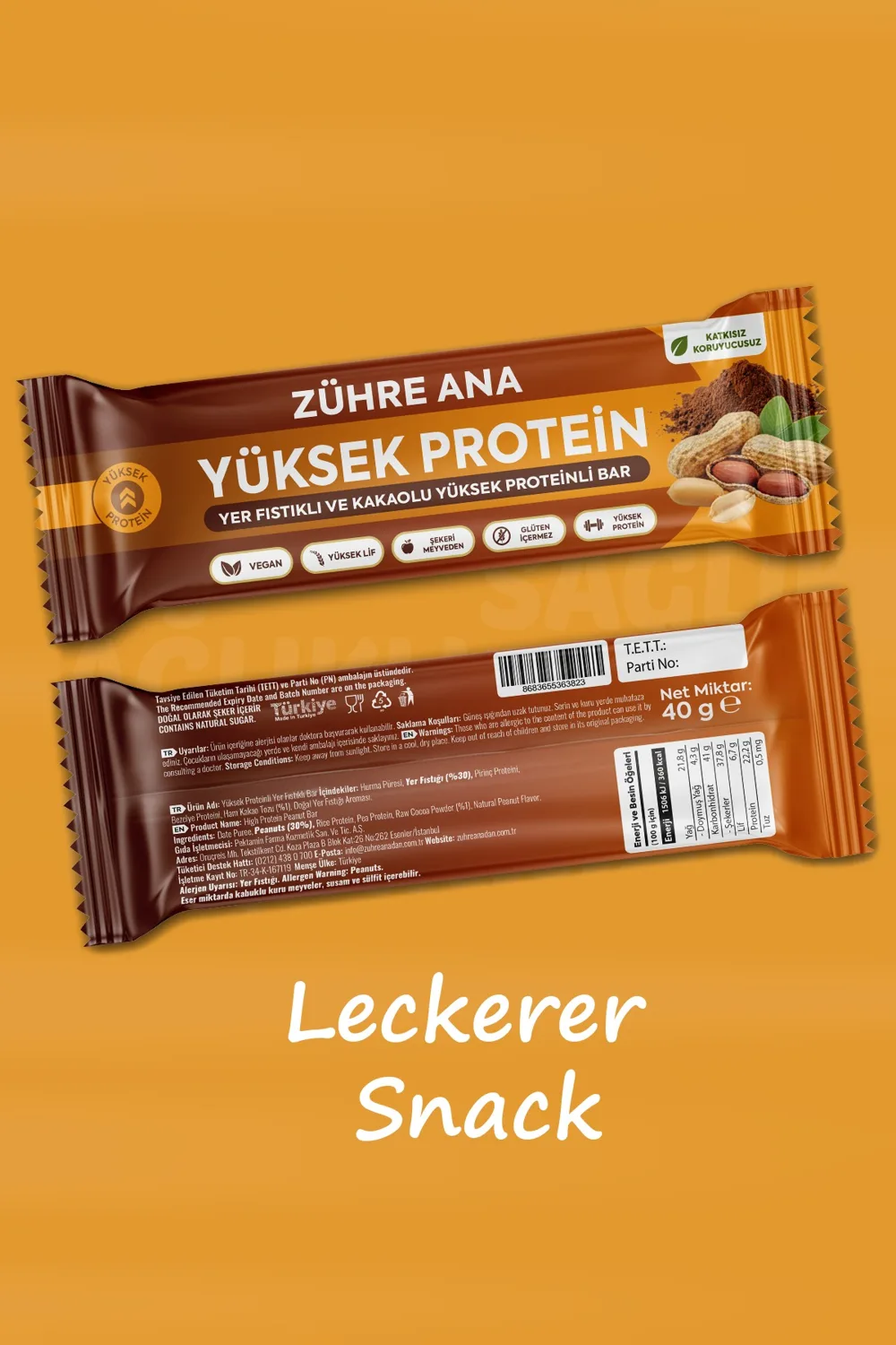 Zühre Ana Erdnuss-Kakao-Proteinriegel 480 g – Snack