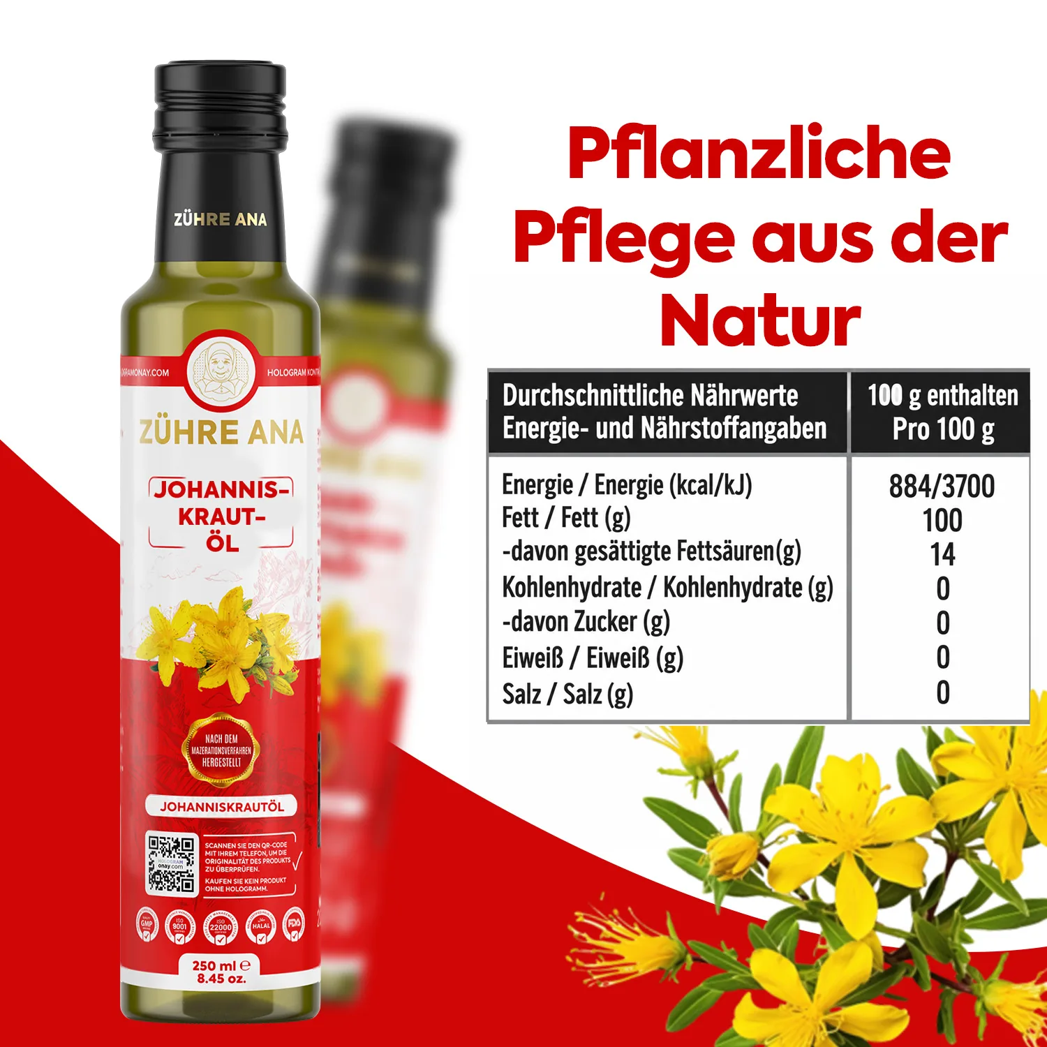 Zühre Ana Johanniskrautöl 250 ml – Nährwerte
