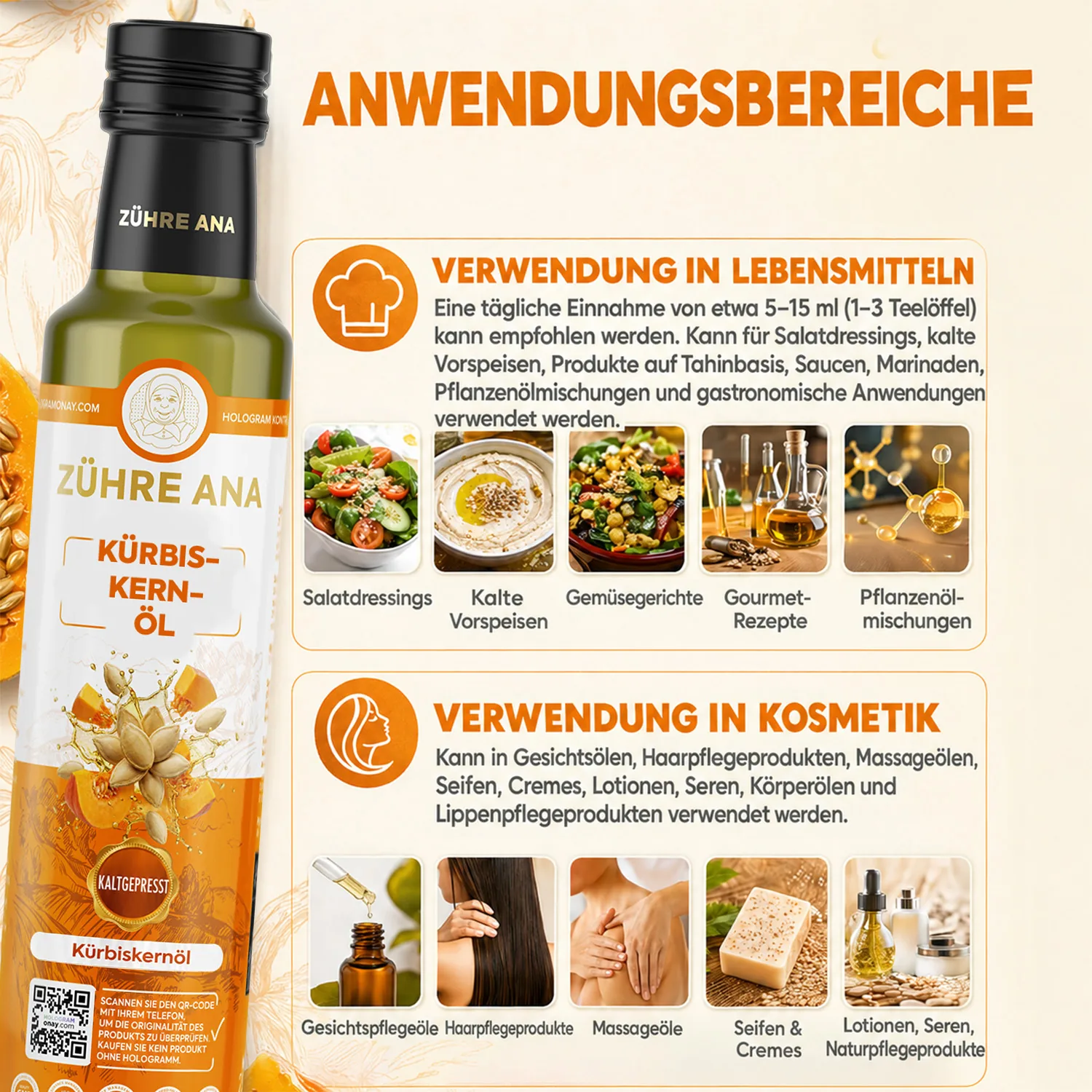 Zühre Ana Kürbiskernöl 250 ml – Anwendung