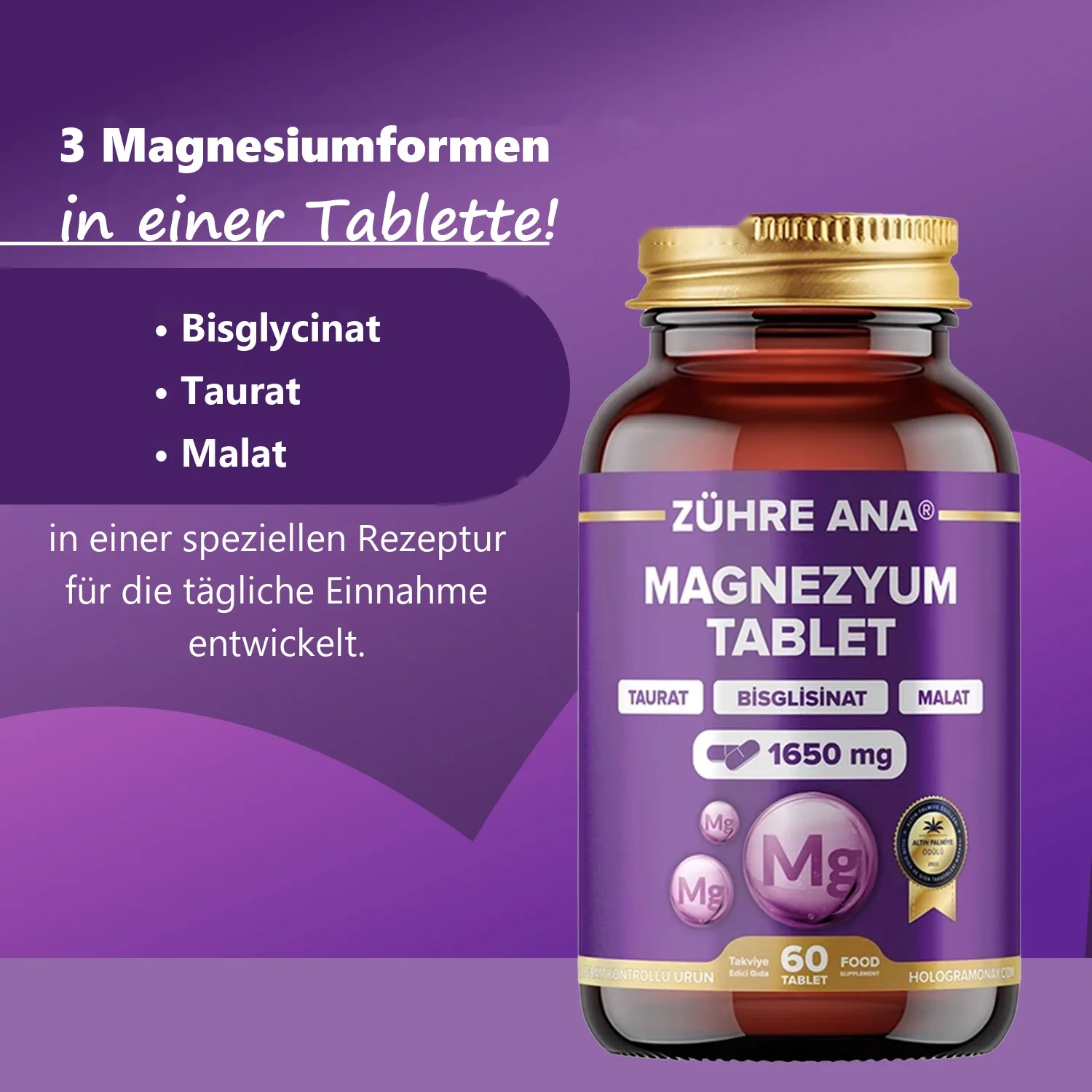 Zühre Ana Magnesium Tabletten 60 Tabletten à 1650 mg – Magnesiumformen