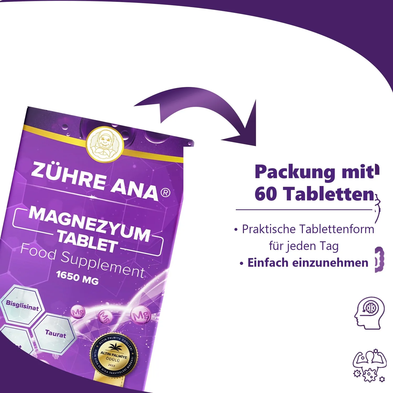 Zühre Ana Magnesium Tabletten 60 Tabletten à 1650 mg – Packung