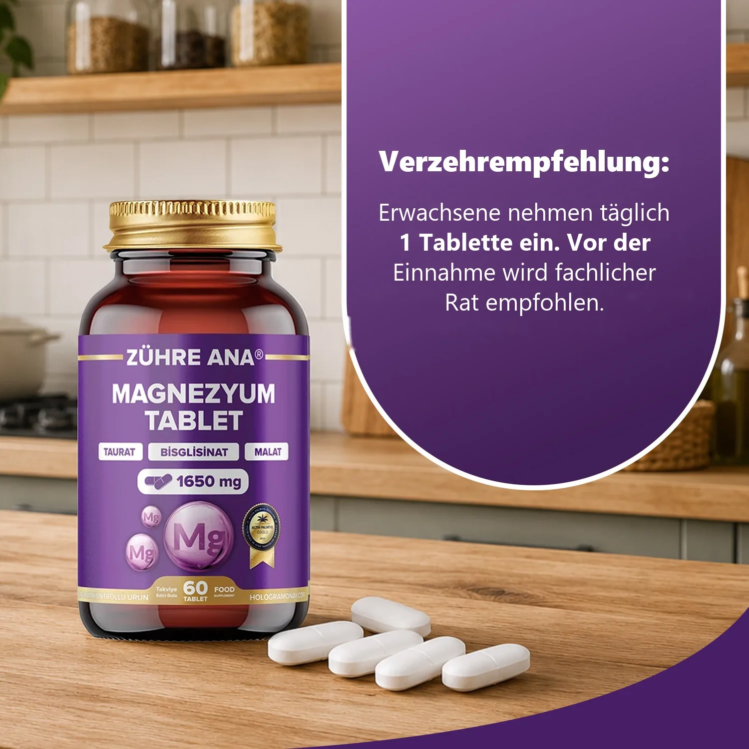 Zühre Ana Magnesium Tabletten 60 Tabletten à 1650 mg – Verzehrempfehlung