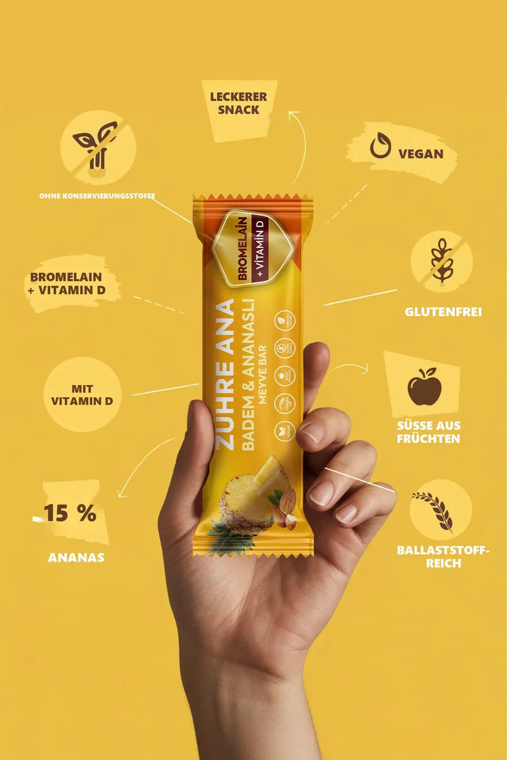 Zühre Ana Mandel-Ananas-Fruchtriegel 420 g – Highlights