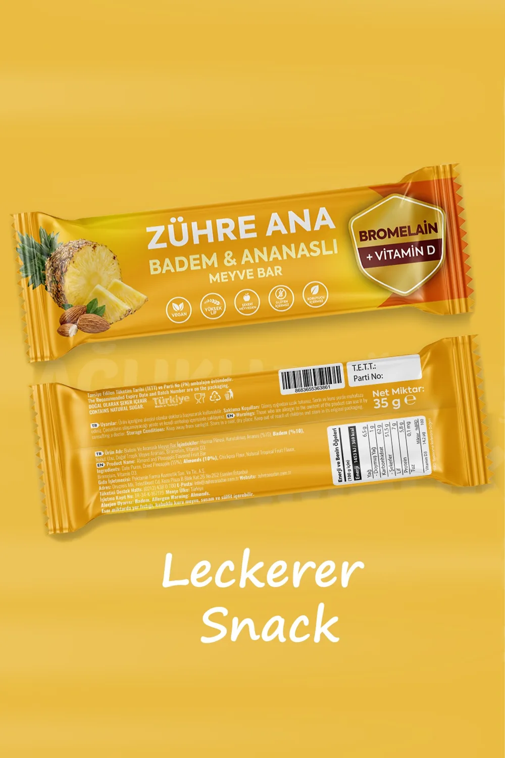 Zühre Ana Mandel-Ananas-Fruchtriegel 420 g – Snack