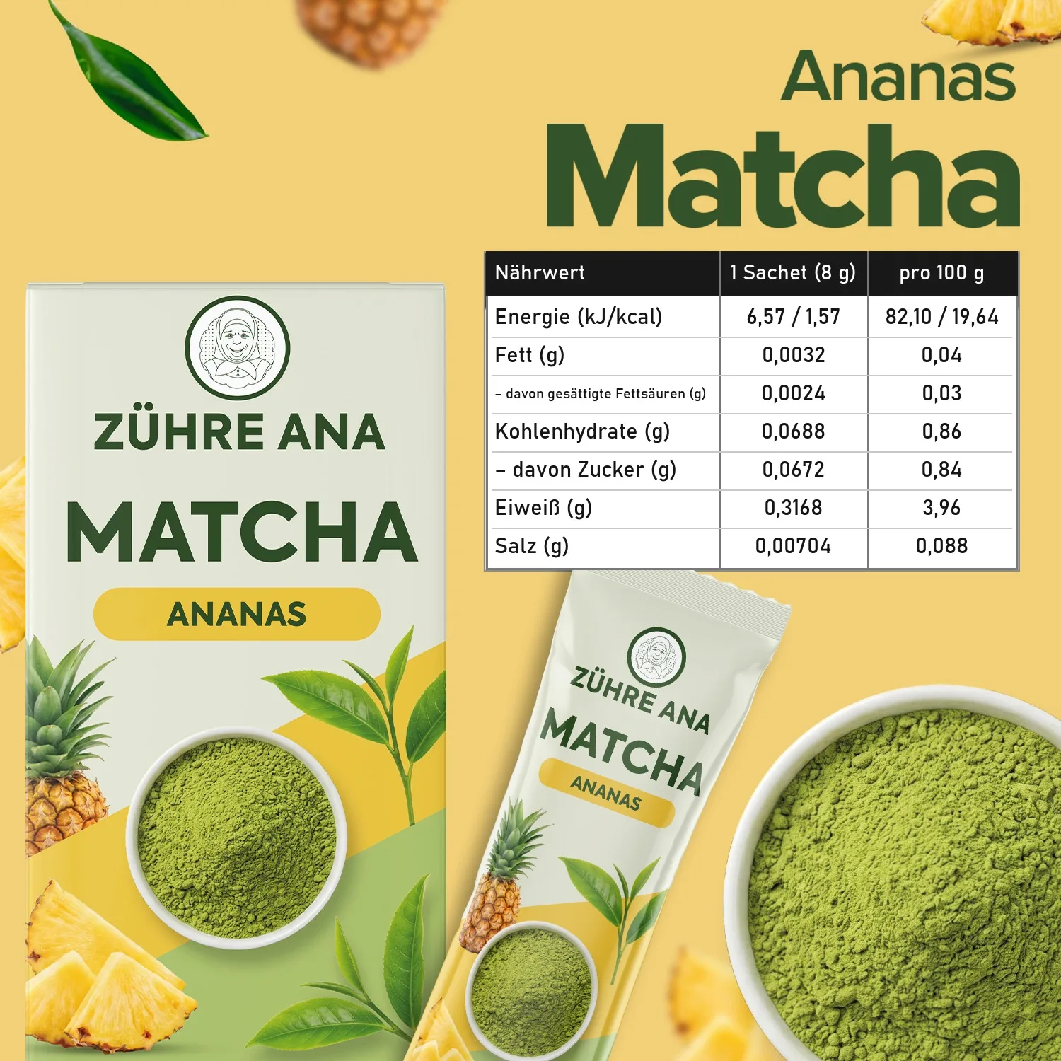 Zühre Ana Matcha Ananas 160 g – Nährwerte