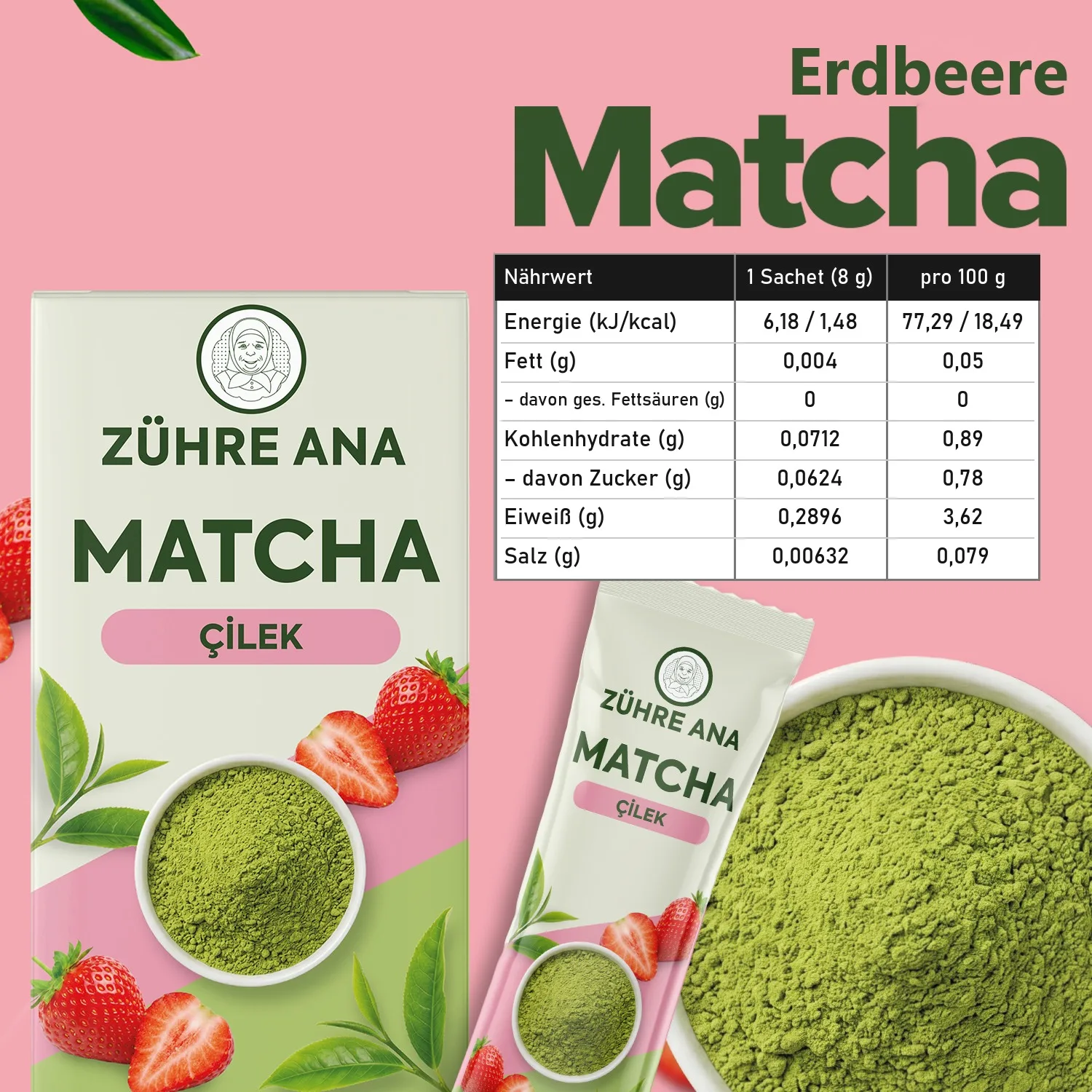 Zühre Ana Matcha mit Erdbeeraroma 160 g – Nährwerte