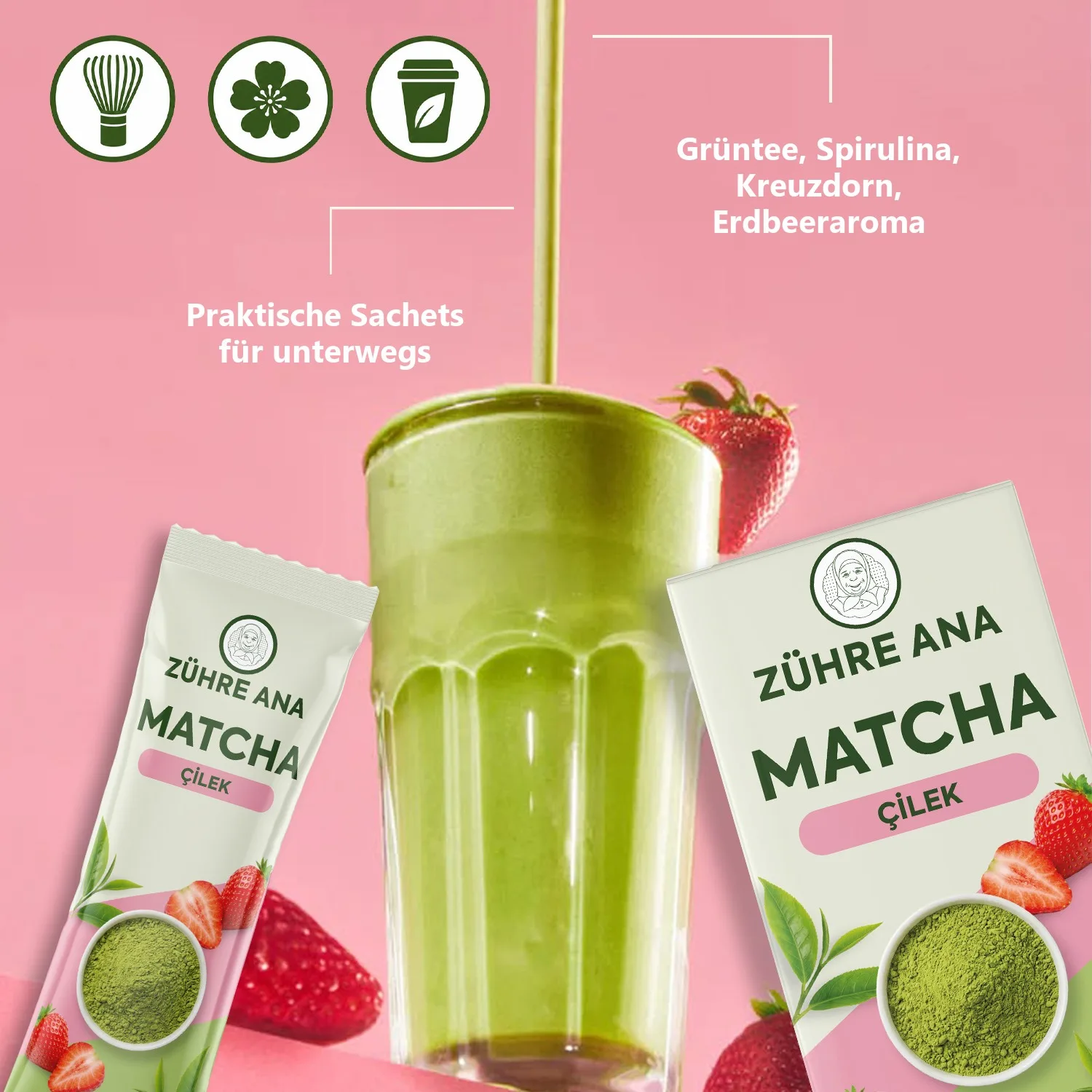 Zühre Ana Matcha mit Erdbeeraroma 160 g – Zubereitung