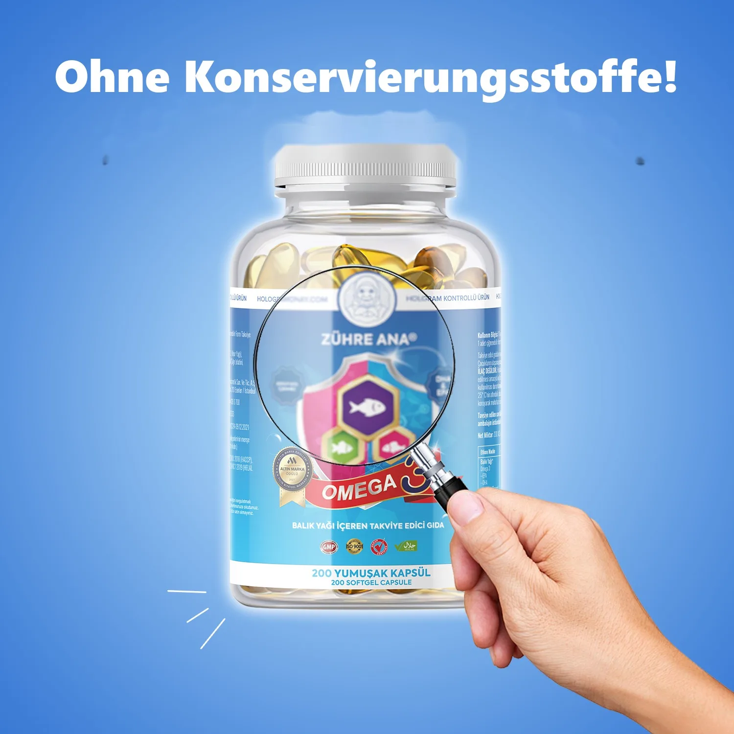 Zühre Ana Omega-3 Fischöl Kapseln 200 Weichkapseln à 1300 mg – Ohne Konservierungsstoffe