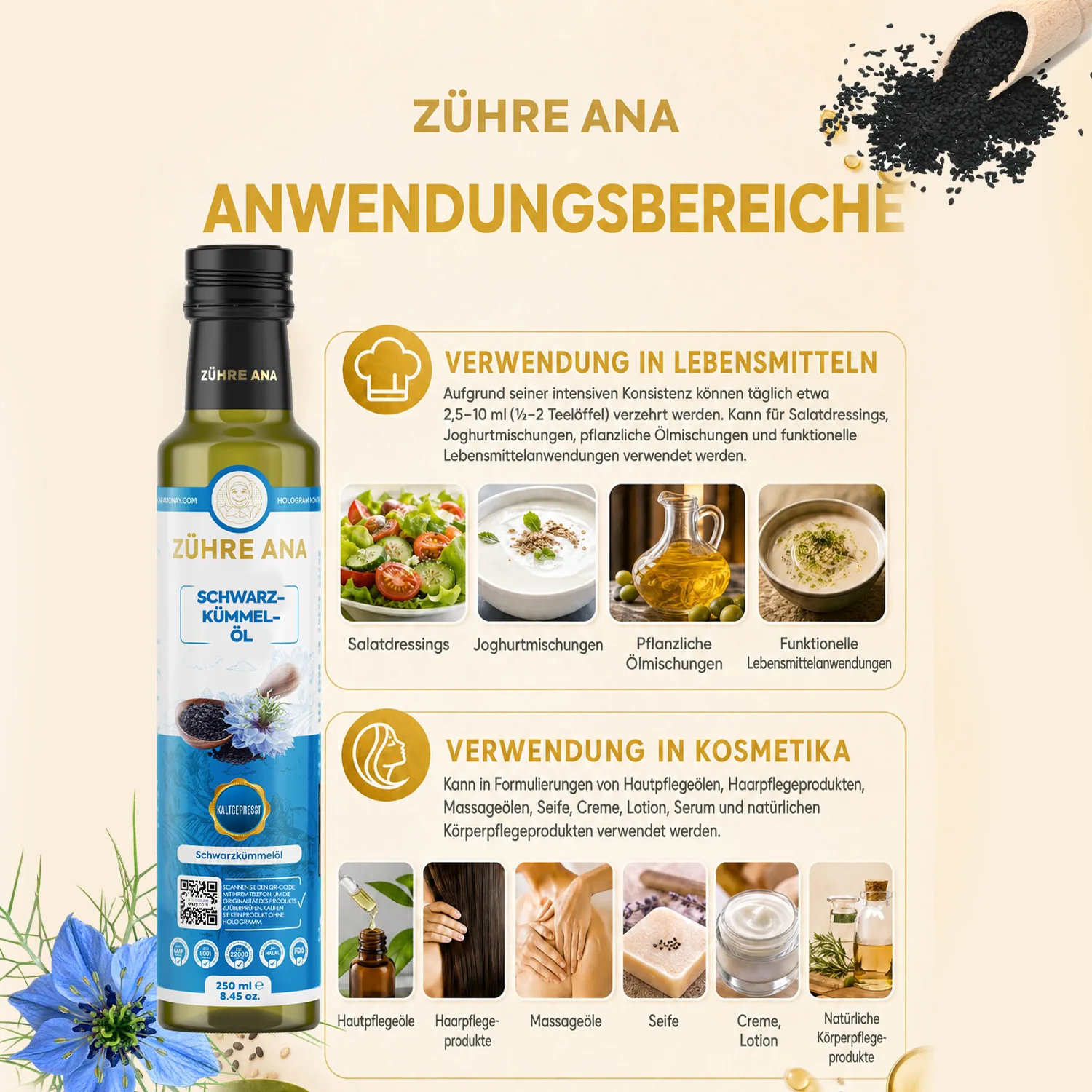 Zühre Ana Schwarzkümmelöl 250 ml – Anwendung