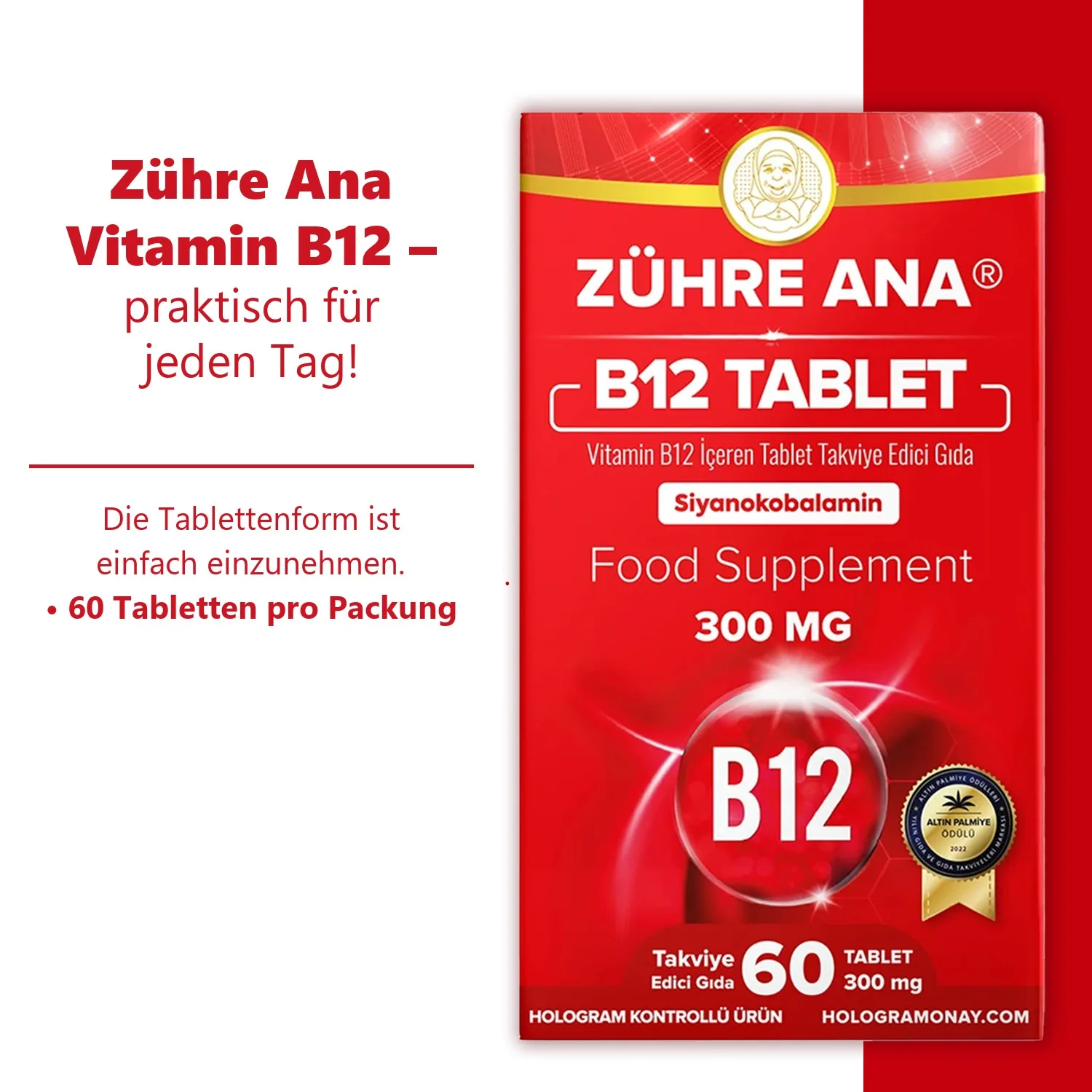 Zühre Ana Vitamin B12 Tabletten 60 Tabletten – Packung
