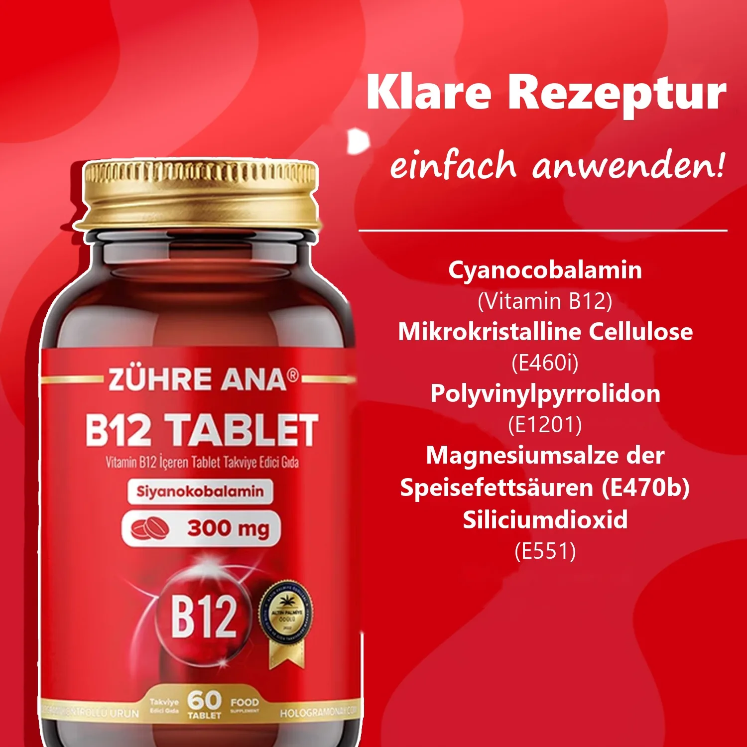 Zühre Ana Vitamin B12 Tabletten 60 Tabletten – Zutaten