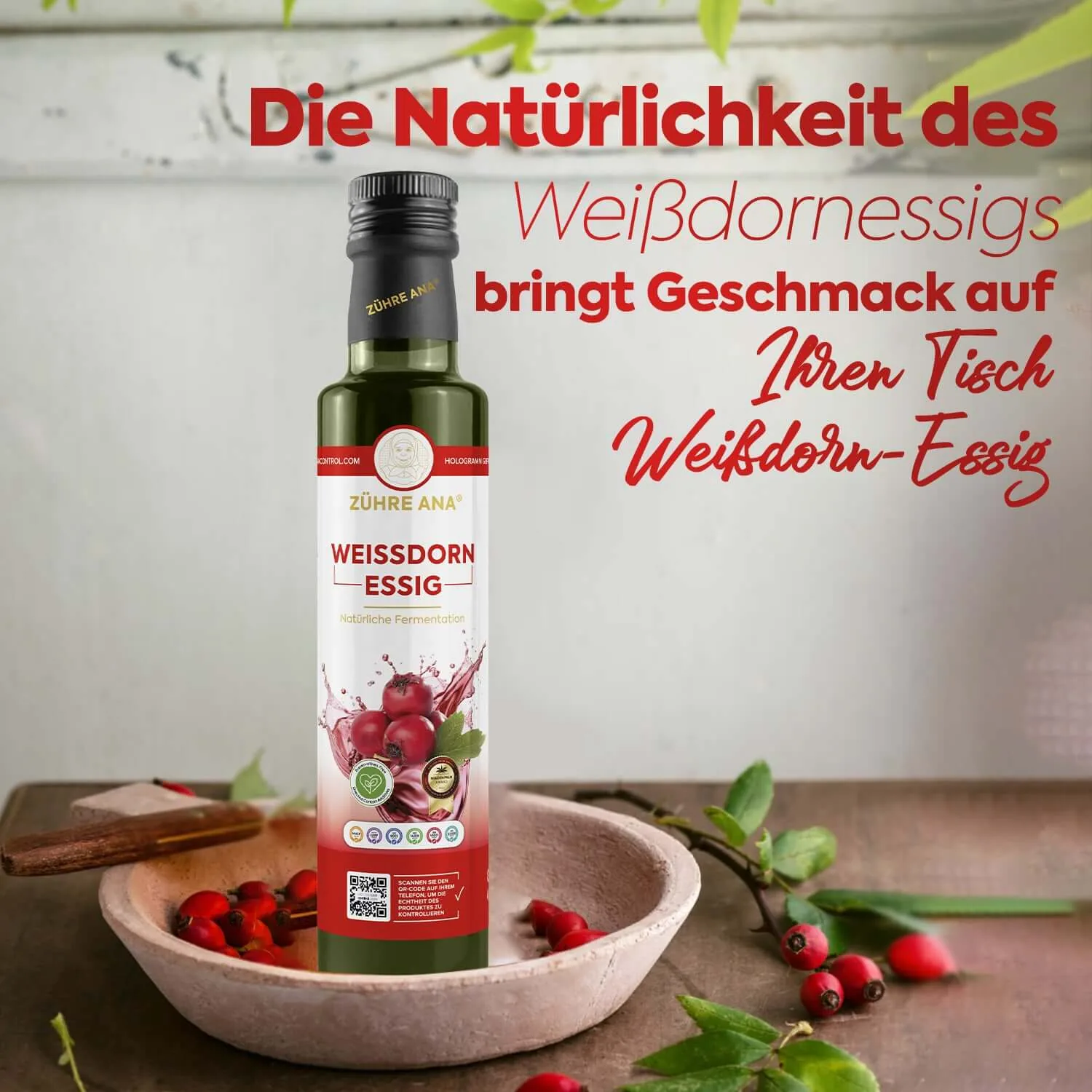 Zühre Ana Weißdornessig 500 ml – Stimmungsbild
