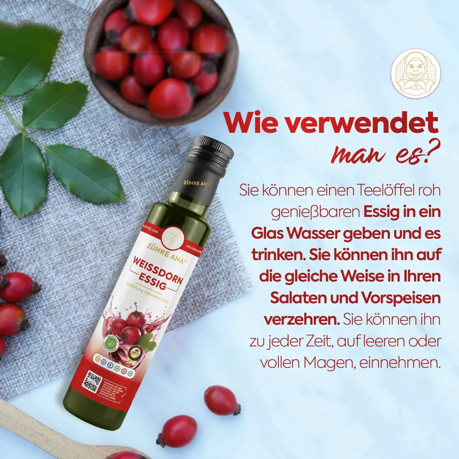 Zühre Ana Weißdornessig 500 ml – Verwendung