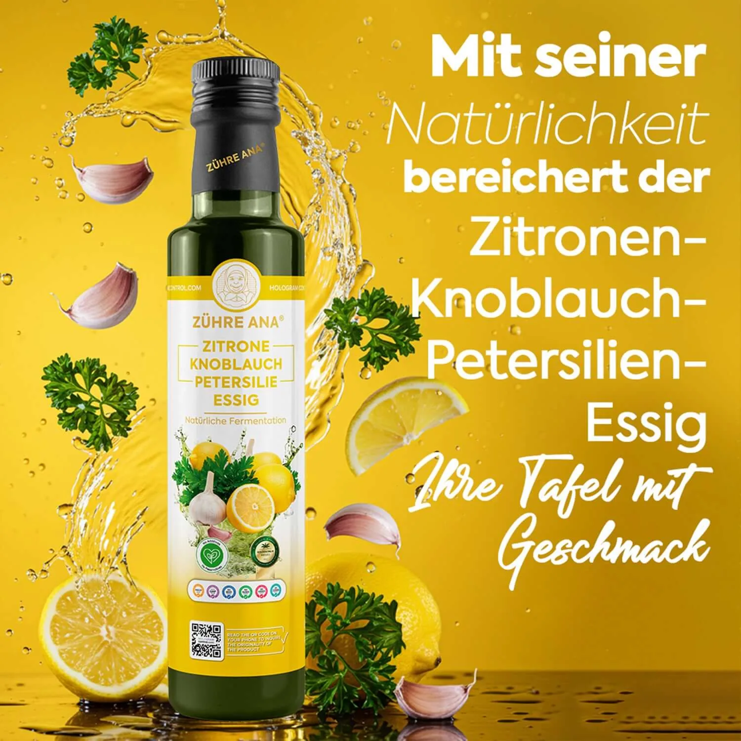 Zühre Ana Zitronen-Knoblauch-Petersilien-Essig 500 ml – Zutaten